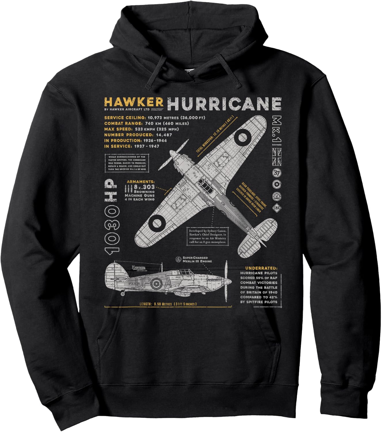Hawker Hurricane | Battle of Britain WWII RAF Fighter Plane Hoodie - Hoodie | Black