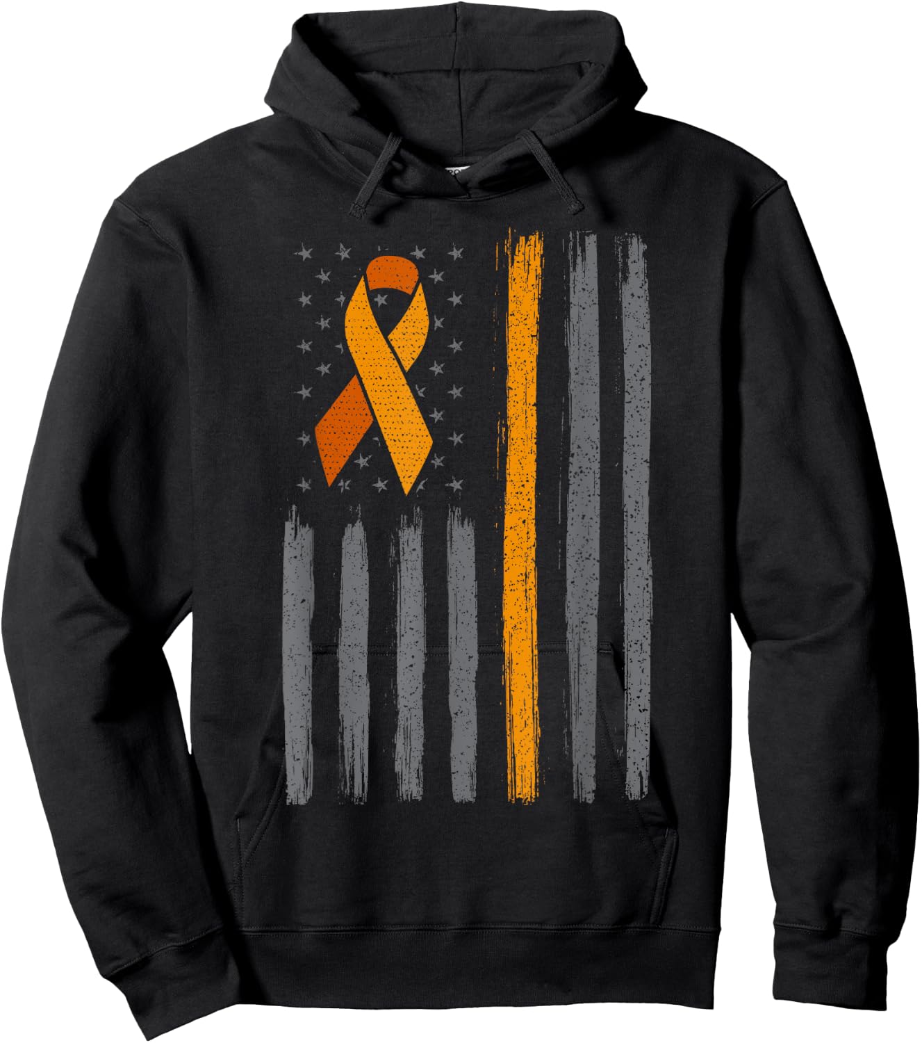 Orange ribbon flag leukemia blood cancer awareness Hoodie - Hoodie | Black