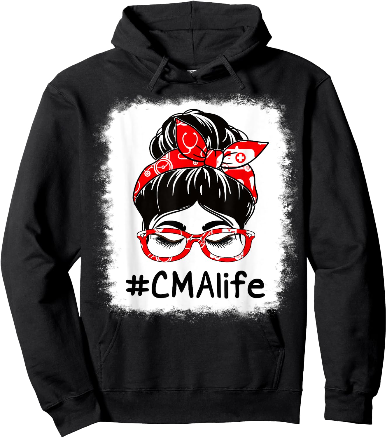 CMA Certified Medical Assistant Bleached Messy Bun For Work Hoodie - Hoodie | Black