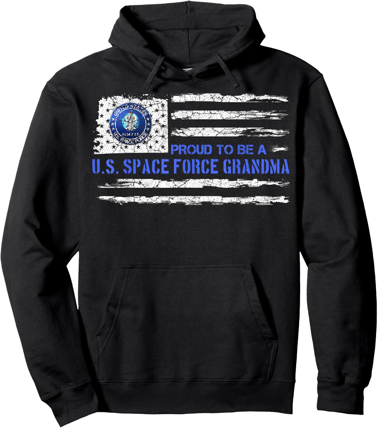 Vintage American Flag Proud US To Be A Space Force Grandma Women Men Hoodie - Hoodie | Black