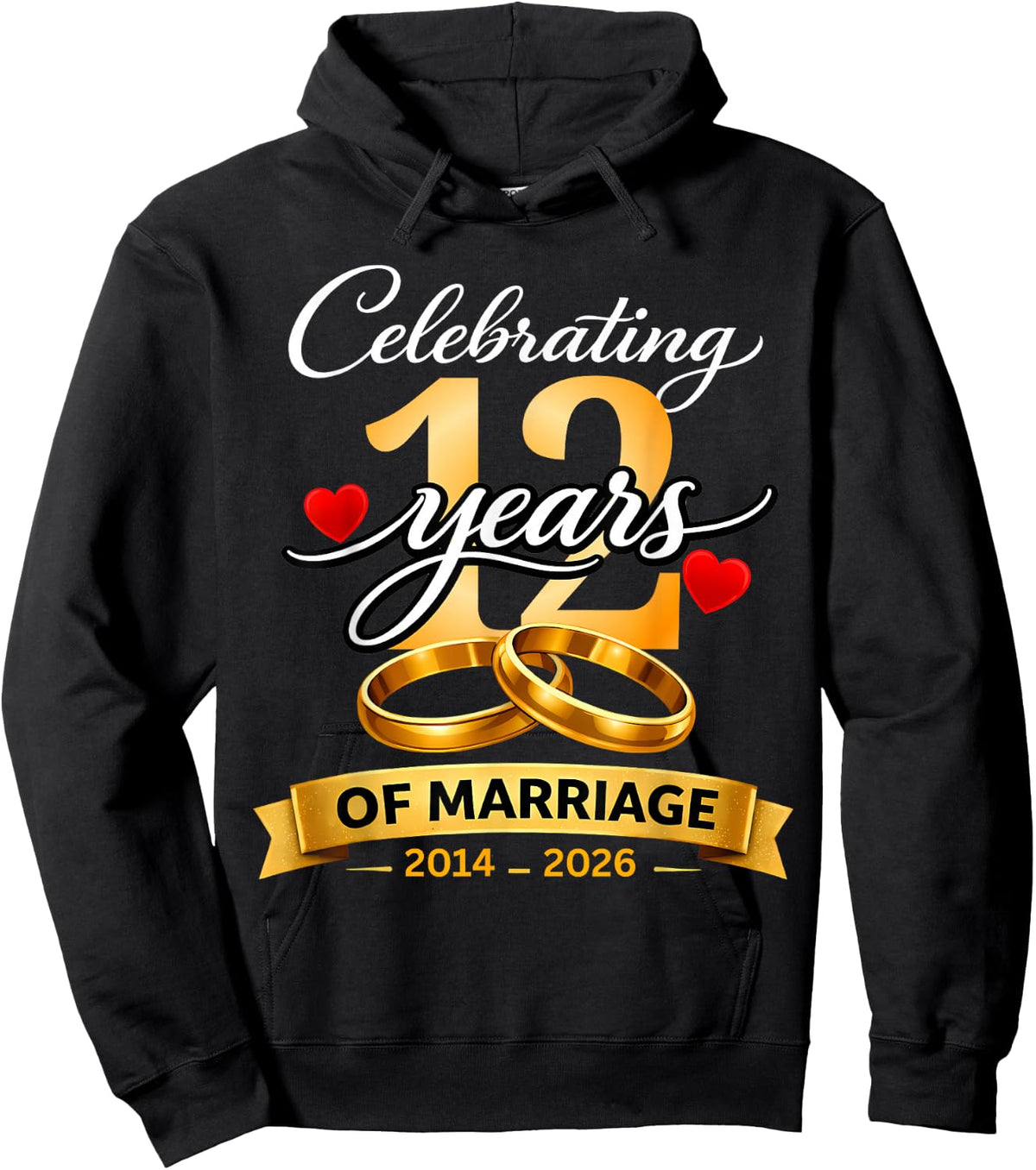 12 Years of Marriage 12th Anniversary 2014 2026 Shirt Hoodie - Hoodie | Black