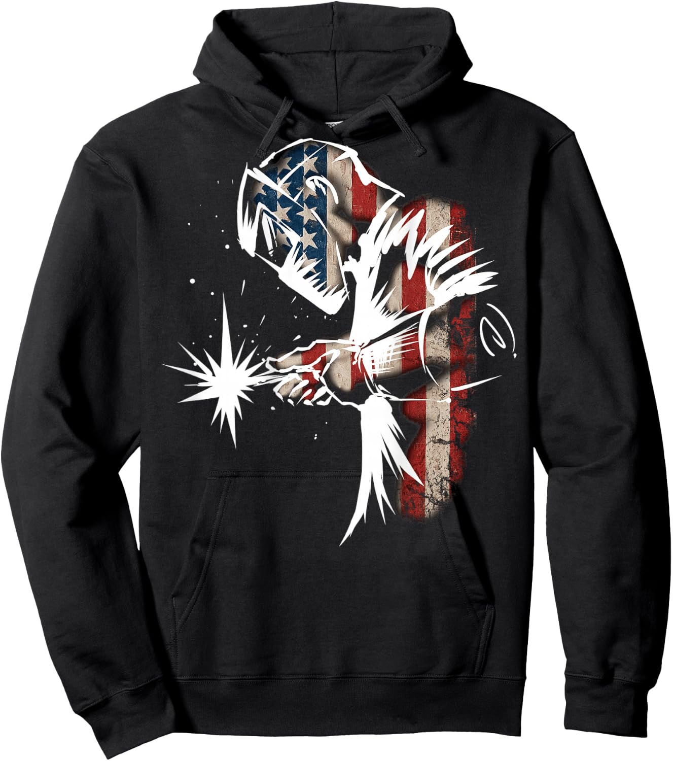 Welder American Flag USA Patriotic Welder Gift print on back Hoodie - Hoodie | Black