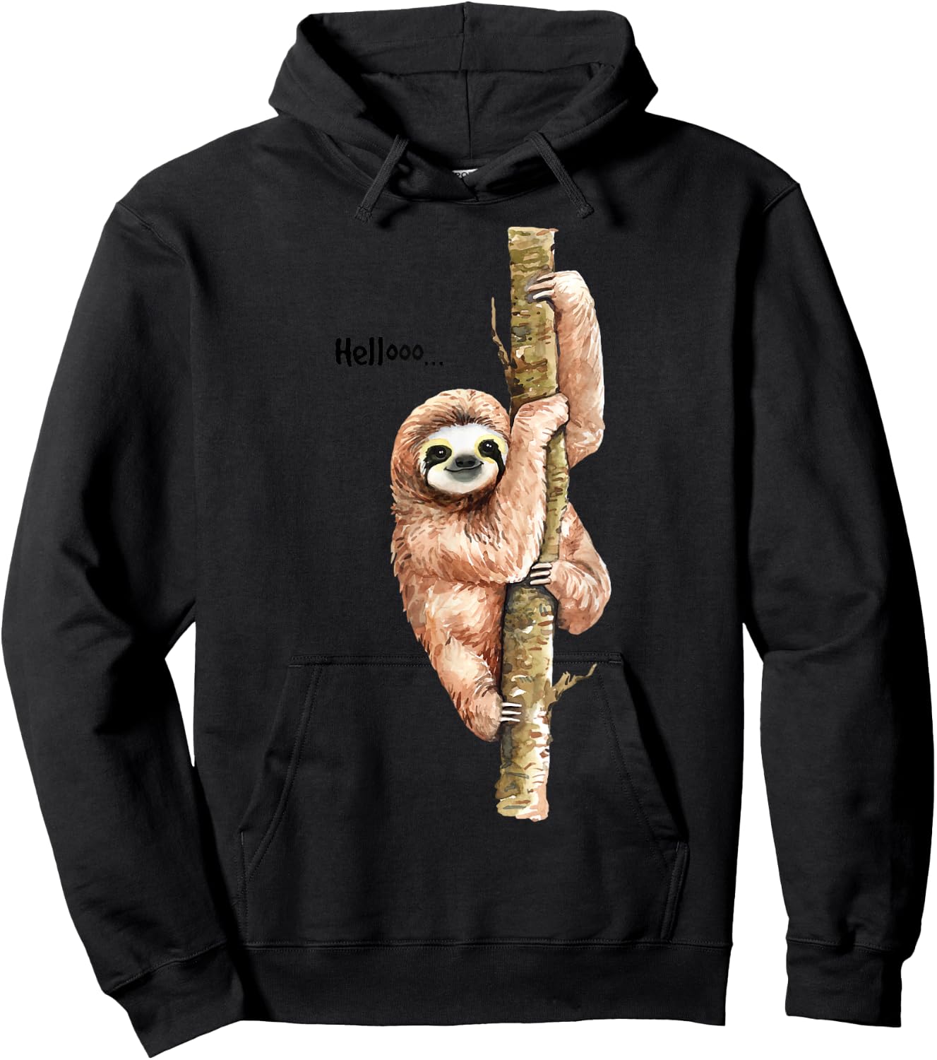 Sloth Hello Watercolor Hoodie - Hoodie | Black