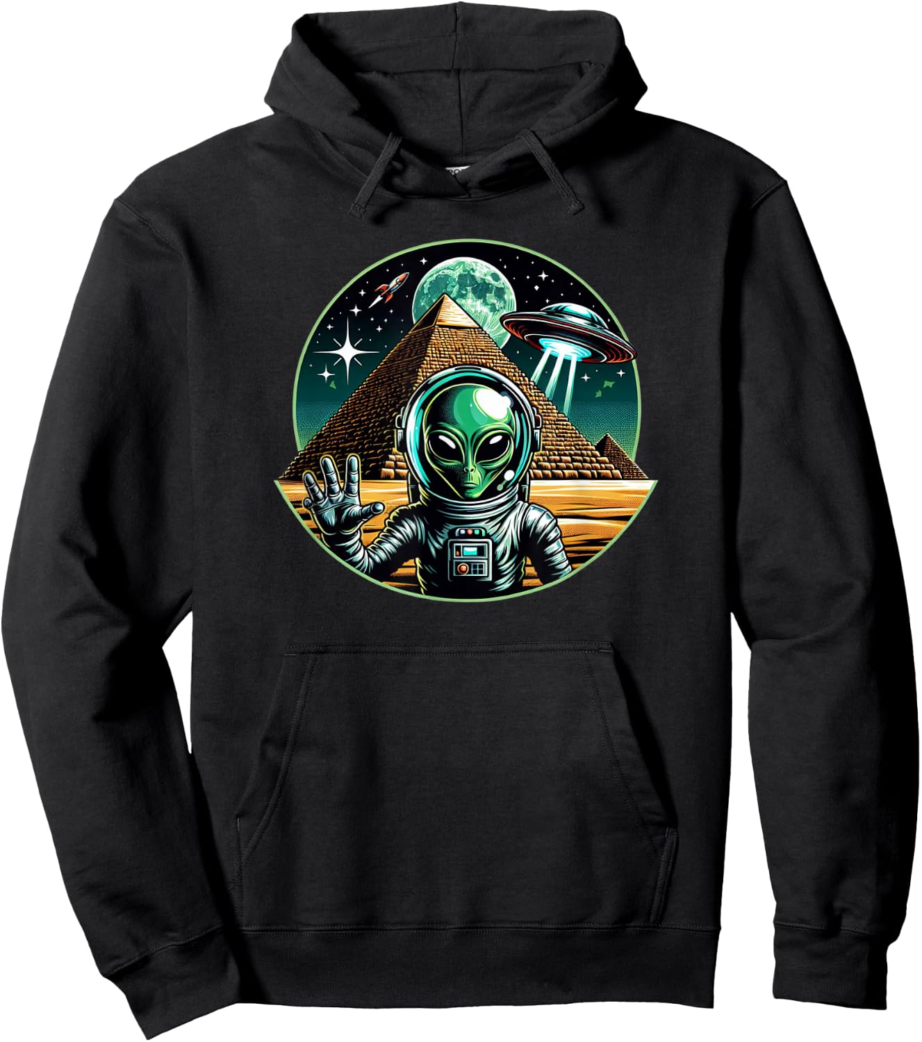 Alien Astronaut UFO Pyramid, Funny Alien Hoodie - Hoodie | Black