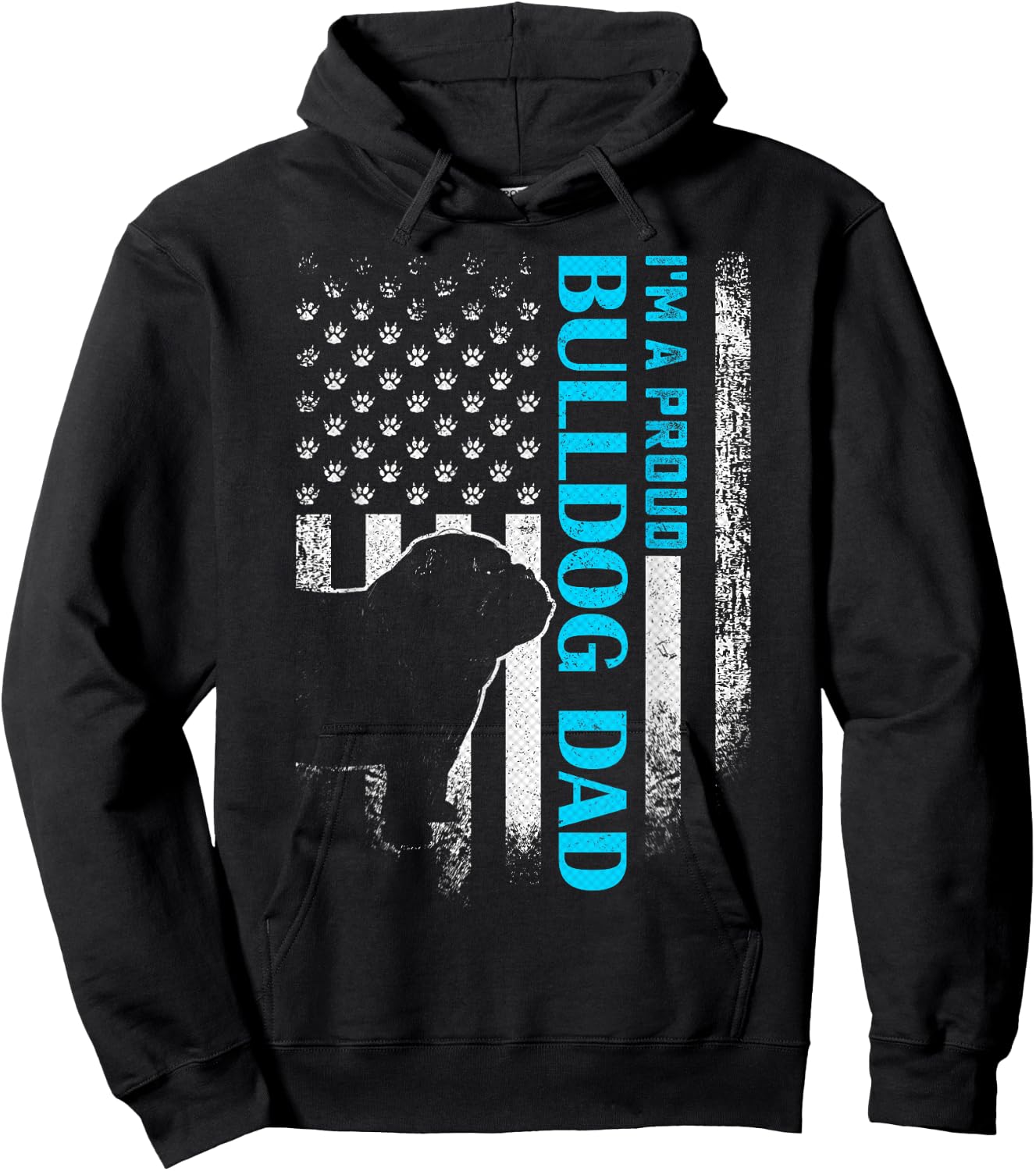 Vintage USA American Flag I'm A Proud English Bulldog Dad Hoodie - Hoodie | Black