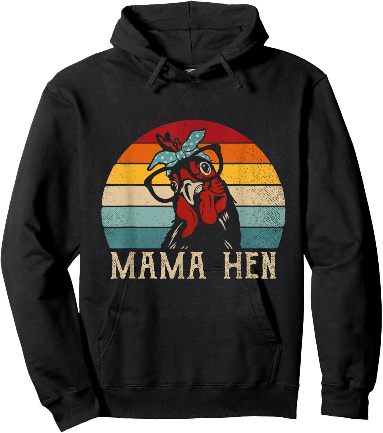 Funny Mama Hen Apparel 80s Vintage Retro Chicken Mom Mother Hoodie - Hoodie | Black