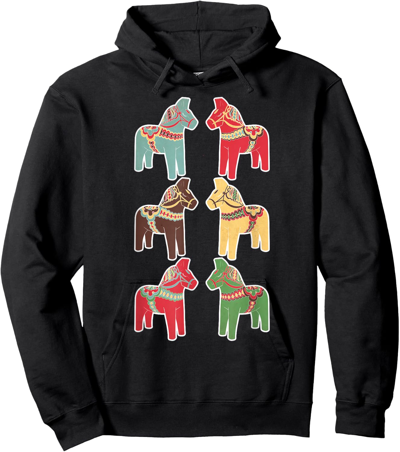 Dala Horses Swedish Vintage Hoodie - Hoodie | Black