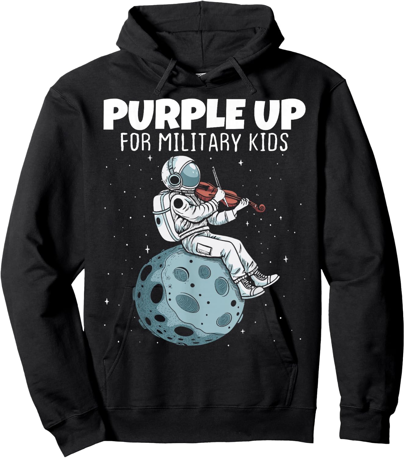 Purple Up Military Kids Military Child Month Funny Astronaut Hoodie - Hoodie | Black