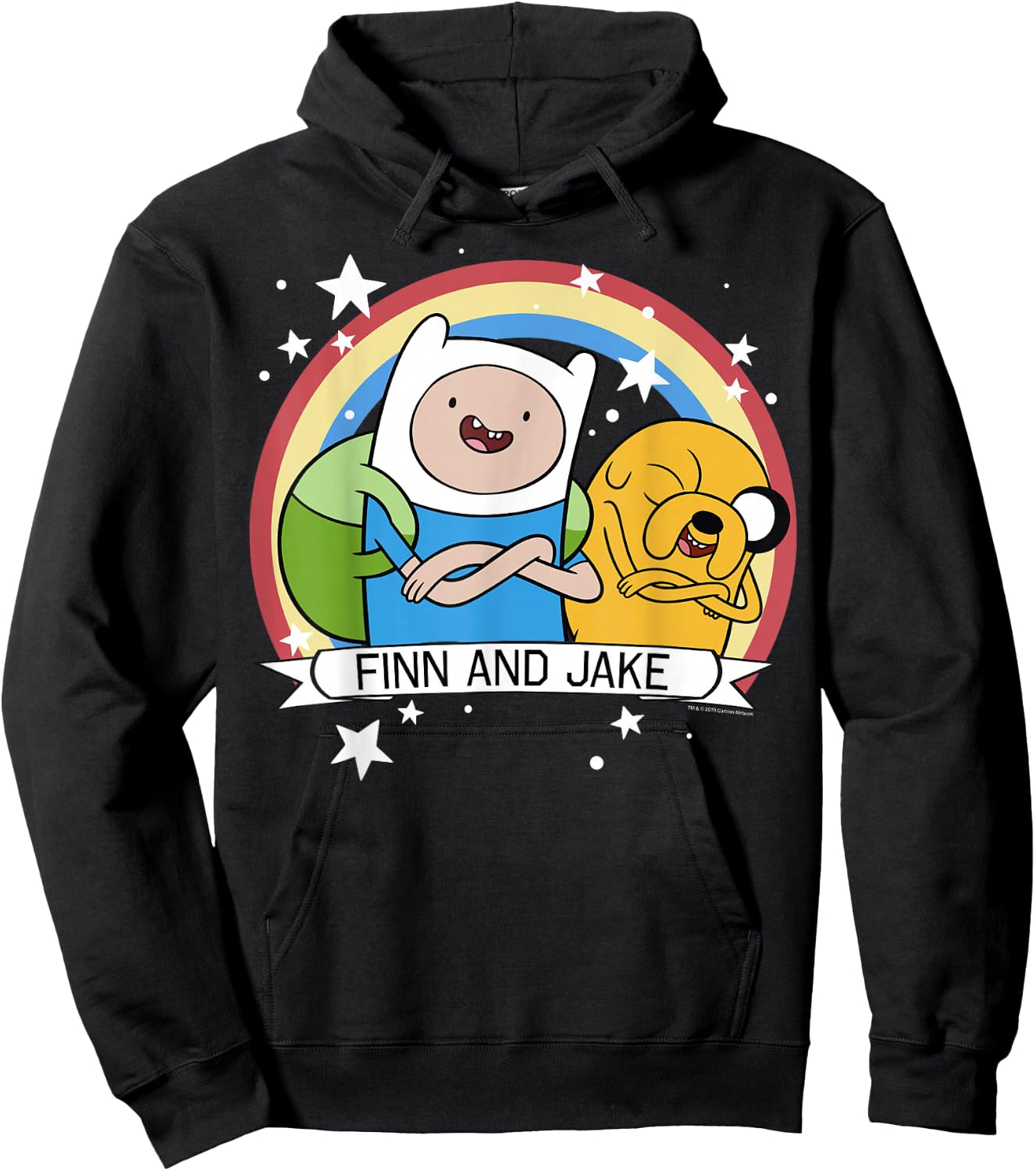 CN Adventure Time Finn and Jake Rainbow Stars Portrait Hoodie - Hoodie | Black