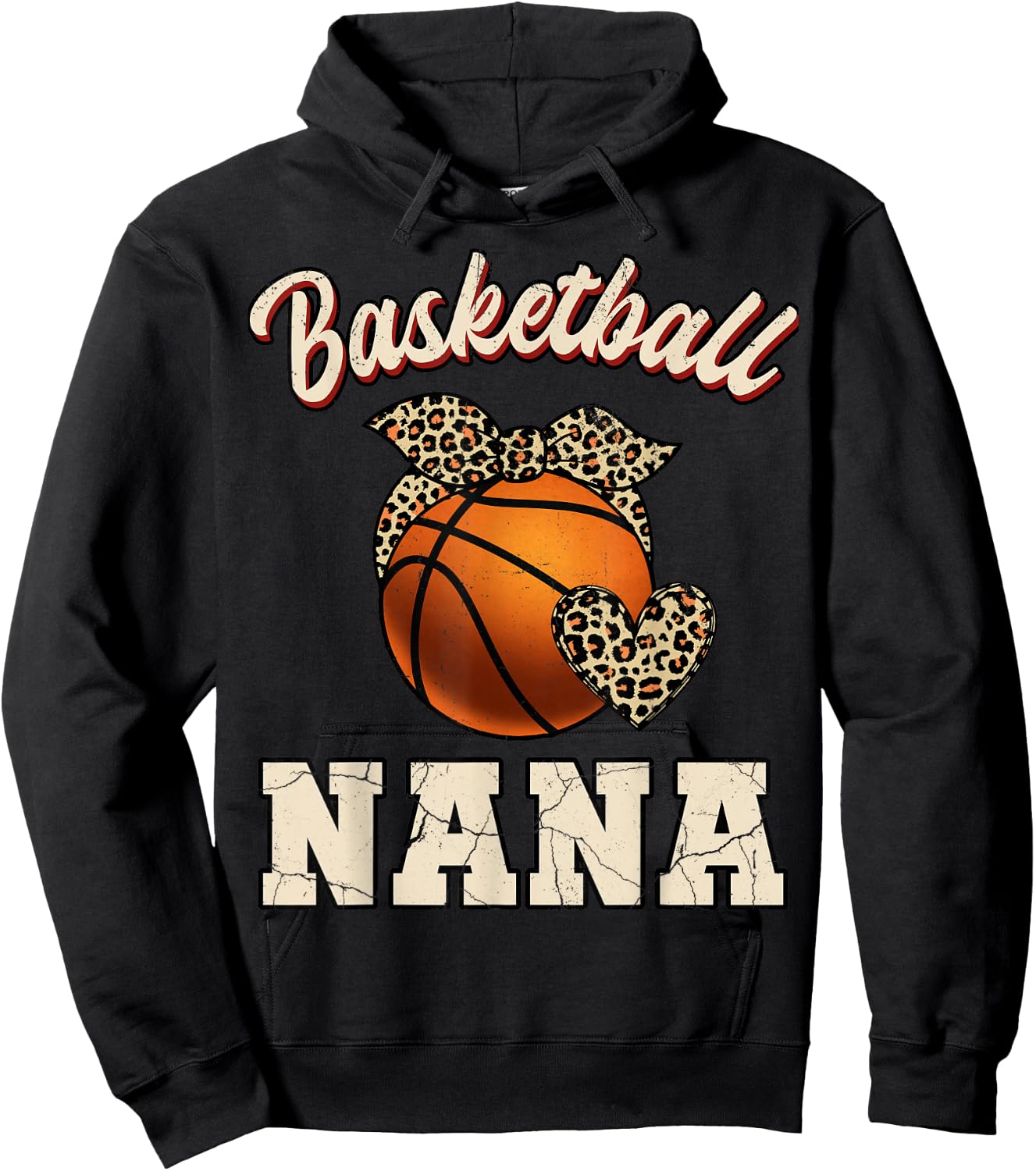 Basketball Nana Bandana Leopard Heart Fans Mother's Day Hoodie - Hoodie | Black