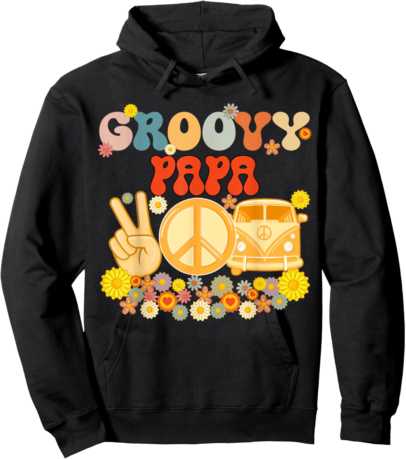 Groovy Papa Retro Matching Family Baby Shower Father's Day Hoodie - Hoodie | Black