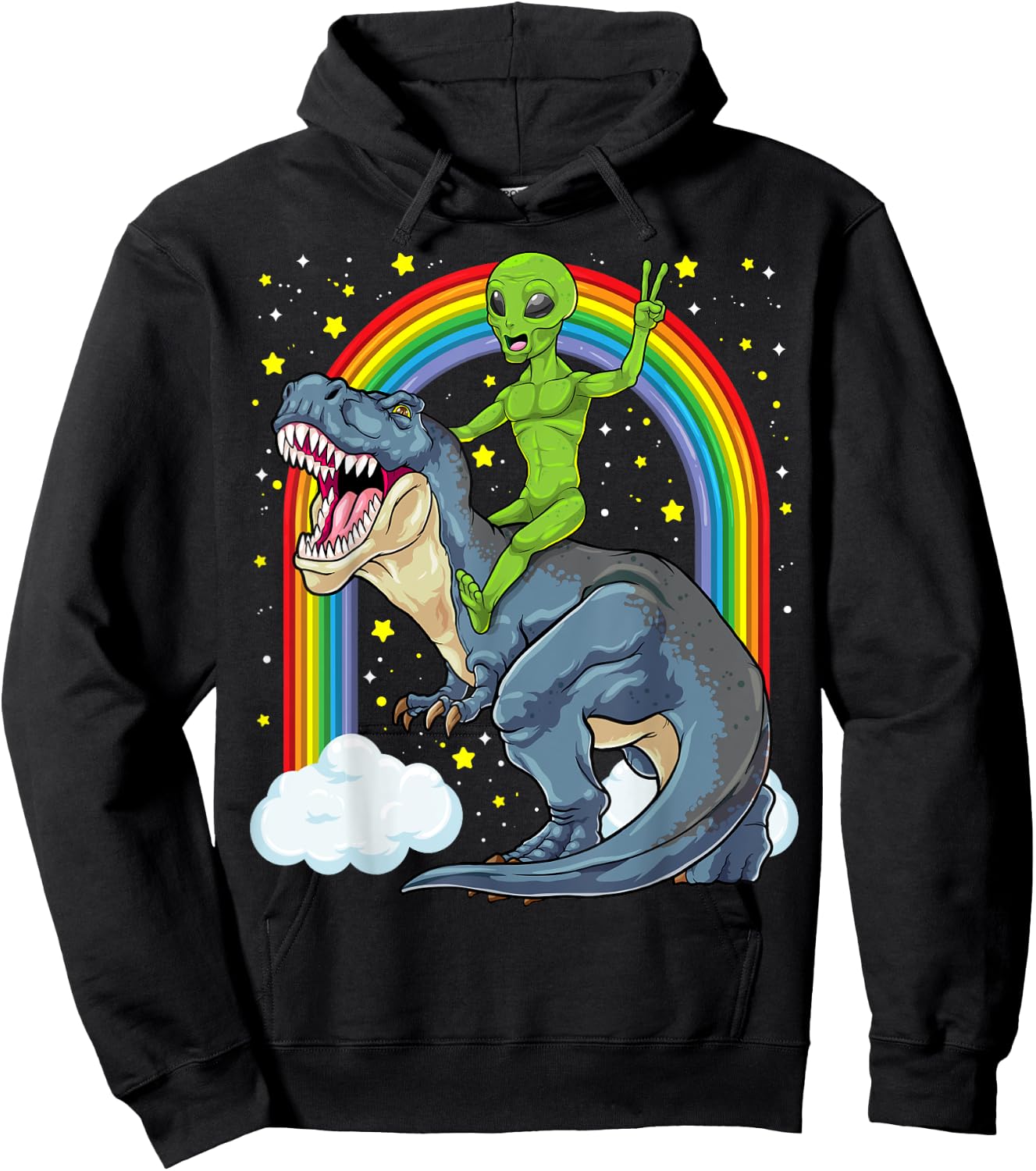 Alien Riding Dinosaur T Rex UFO Space Extraterrestrial Kids Hoodie - Hoodie | Black