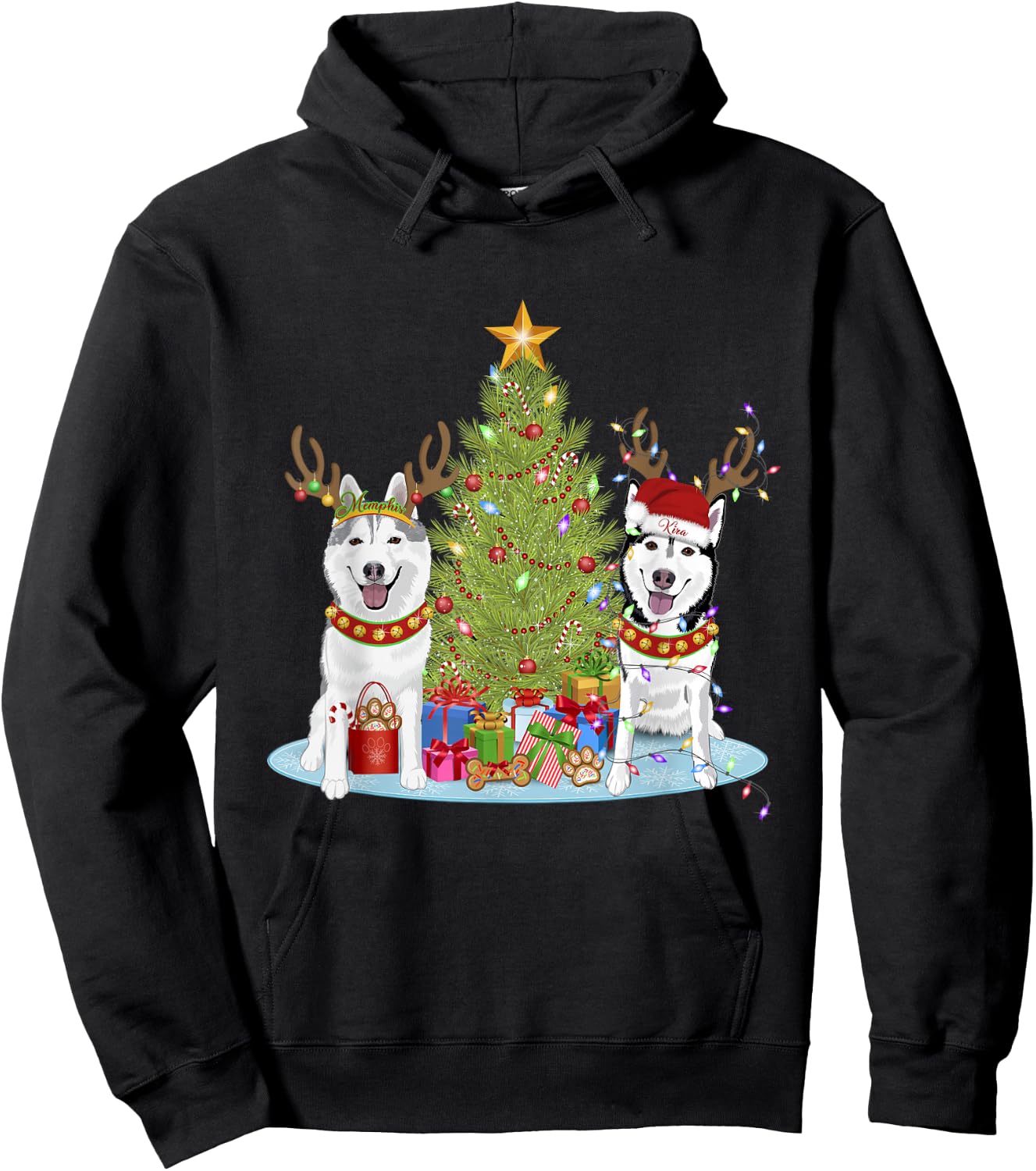 Siberian Husky Christmas Tree with Presents Hoodie - Hoodie | Black