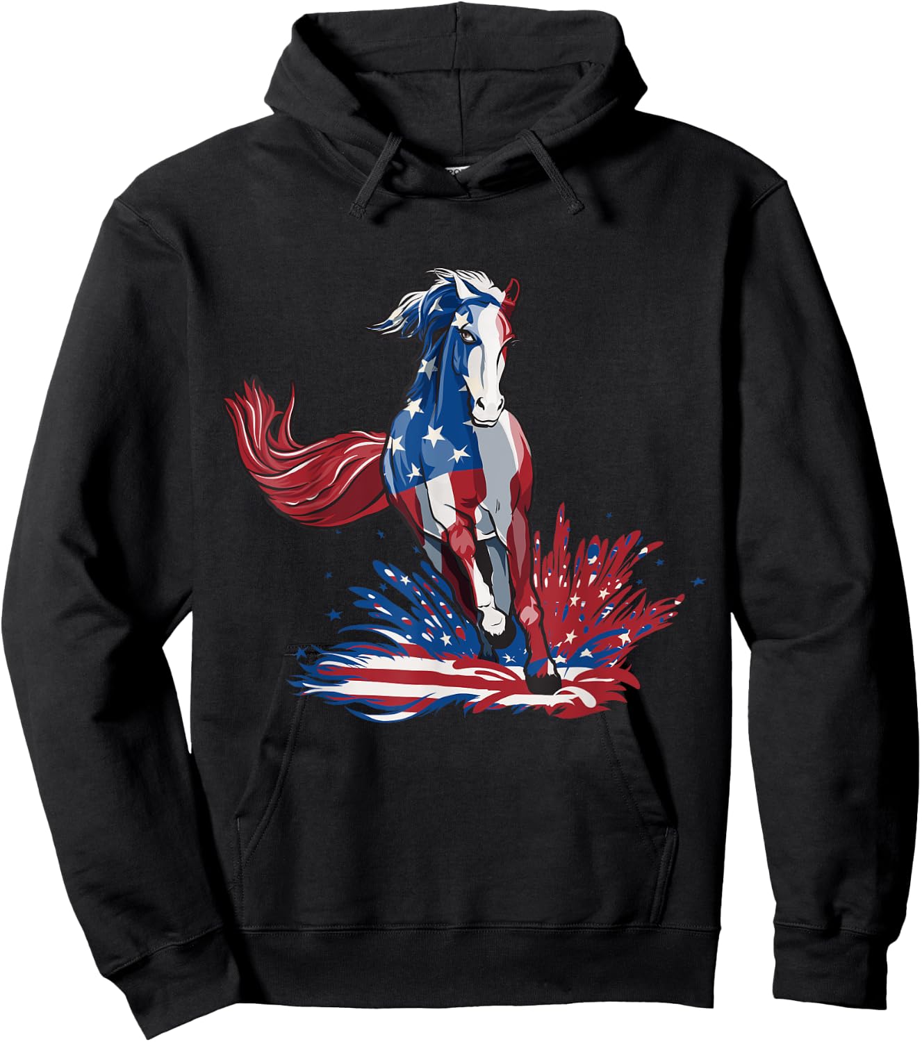 Horse 4th Of July Shirt Women Girls American Flag USA Horse Hoodie - Hoodie | Black