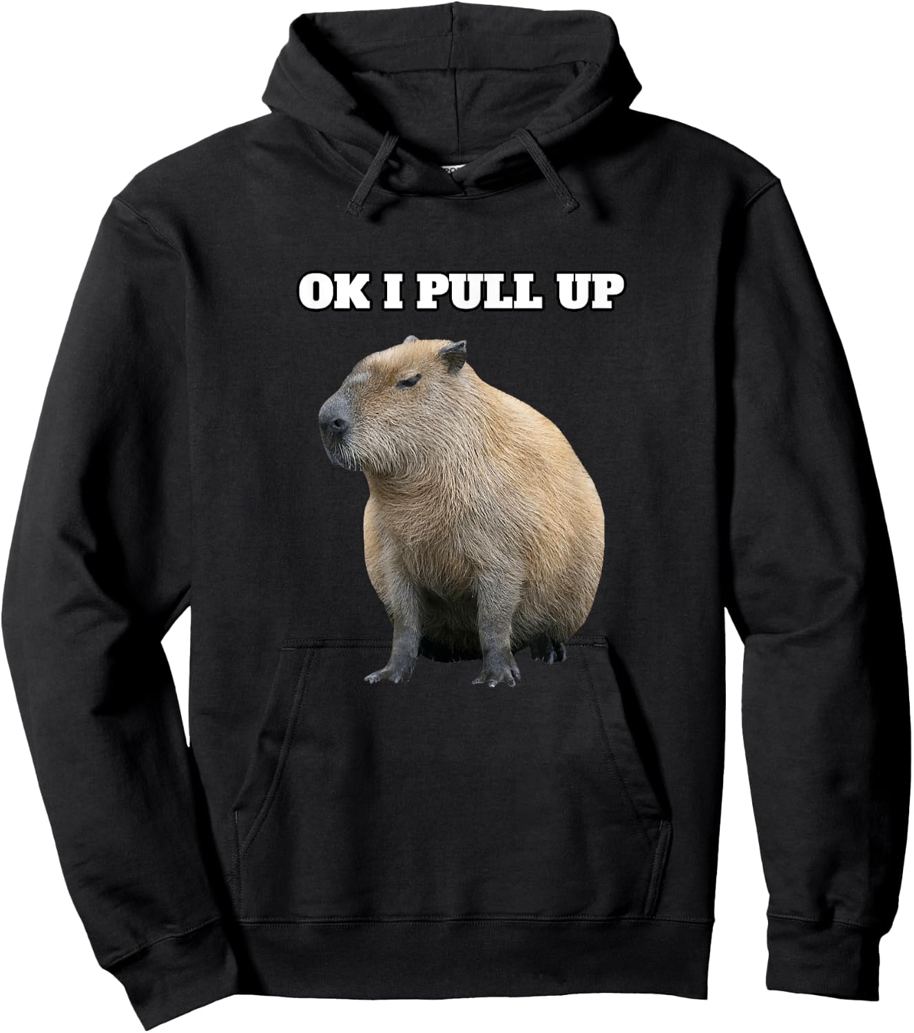 Ok I Pull Up" Capybara Black - Classic Fit, , Cap Sleeve Hoodie - Hoodie | Black