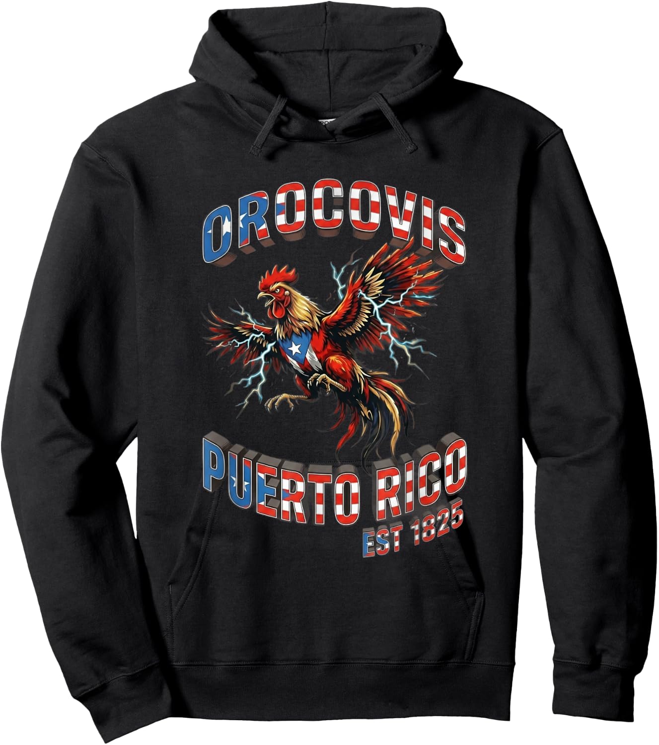 Orocovis Puerto Rico Fighting Rooster Lightning Flag Hoodie - Hoodie | Black