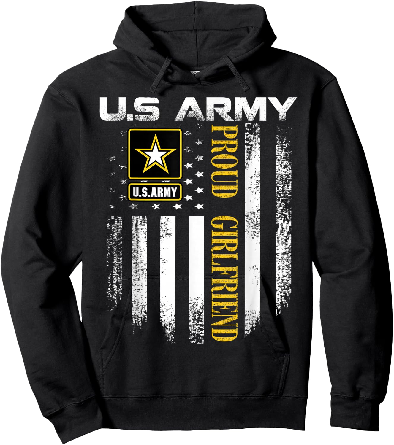 Vintage U.S. Army Proud Girlfriend with American Flag Gift Hoodie - Hoodie | Black