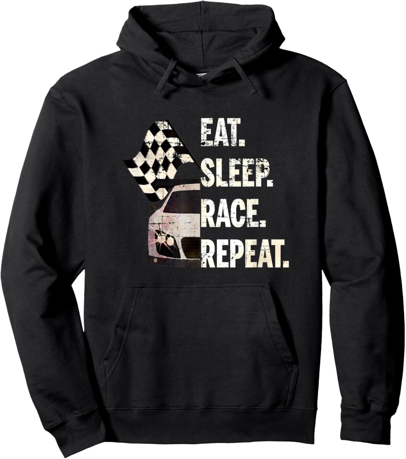 Eat Sleep Race Repeat Cool Grunge Sports Car Graphic Novelty Hoodie - Hoodie | Black