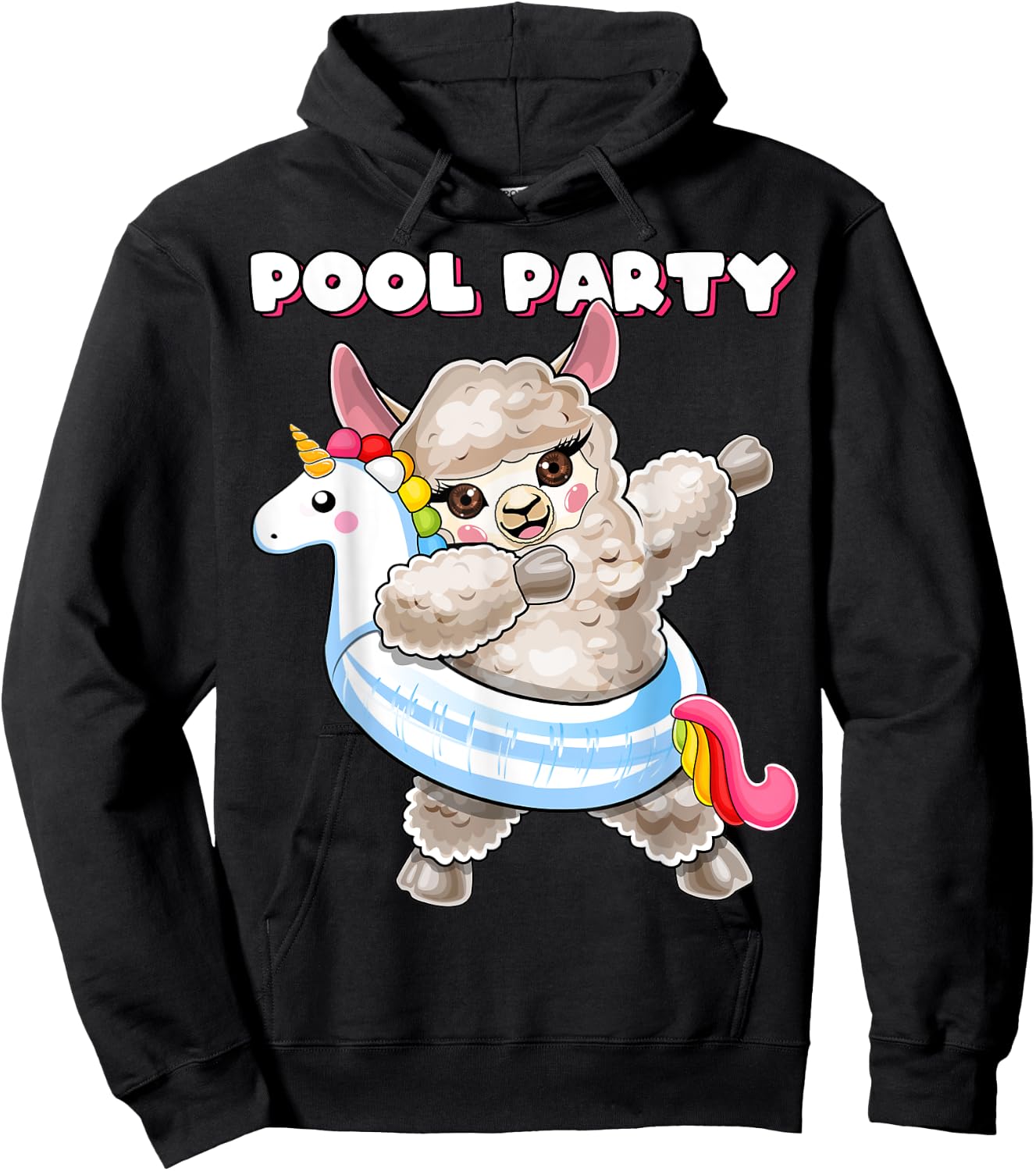 Pool Party Unicorn Float Dabbing Llama Girls Women Summer Hoodie - Hoodie | Black