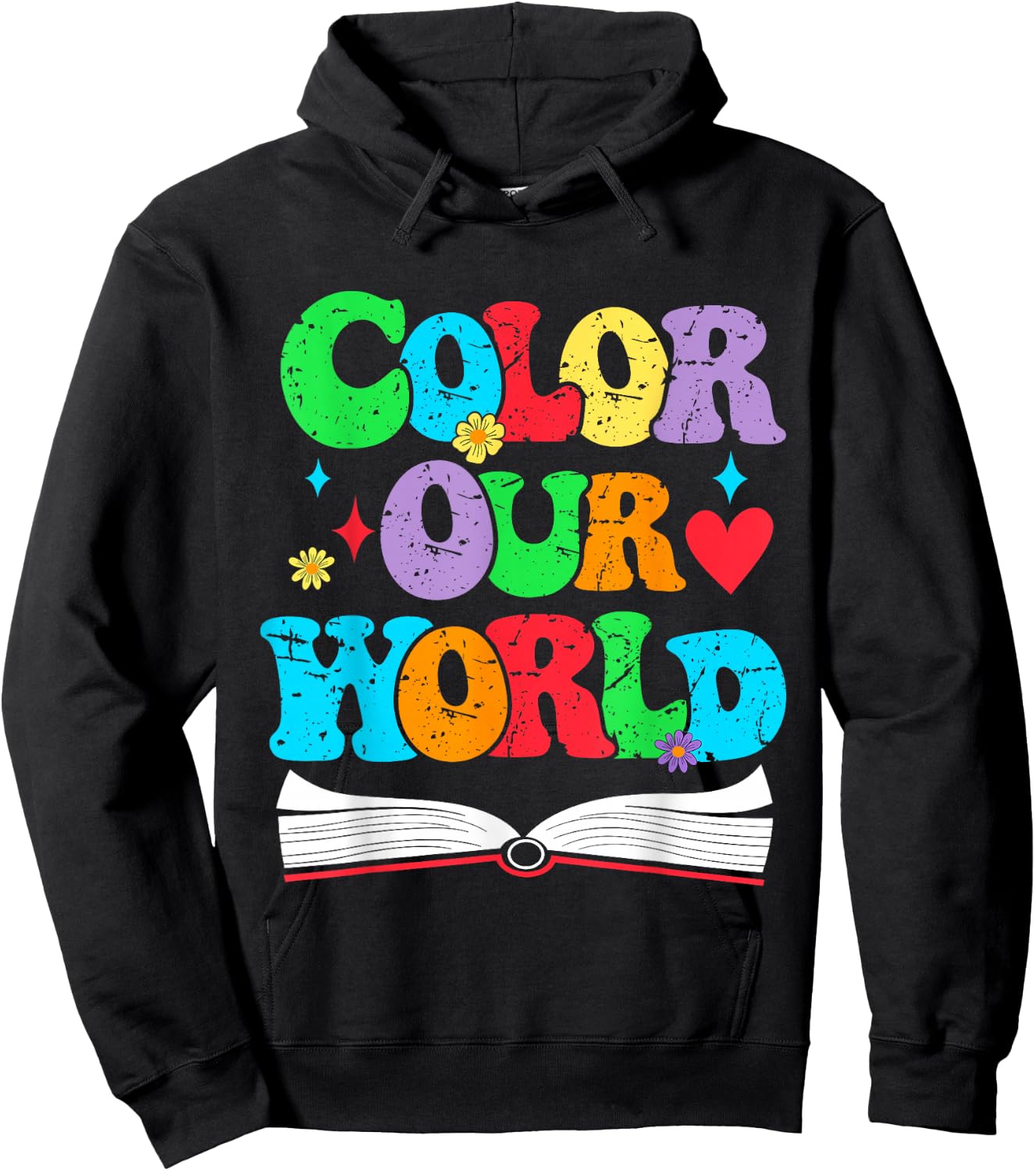 Color Our World Summer Reading 2025 Boho Wildflower Book Hoodie - Hoodie | Black