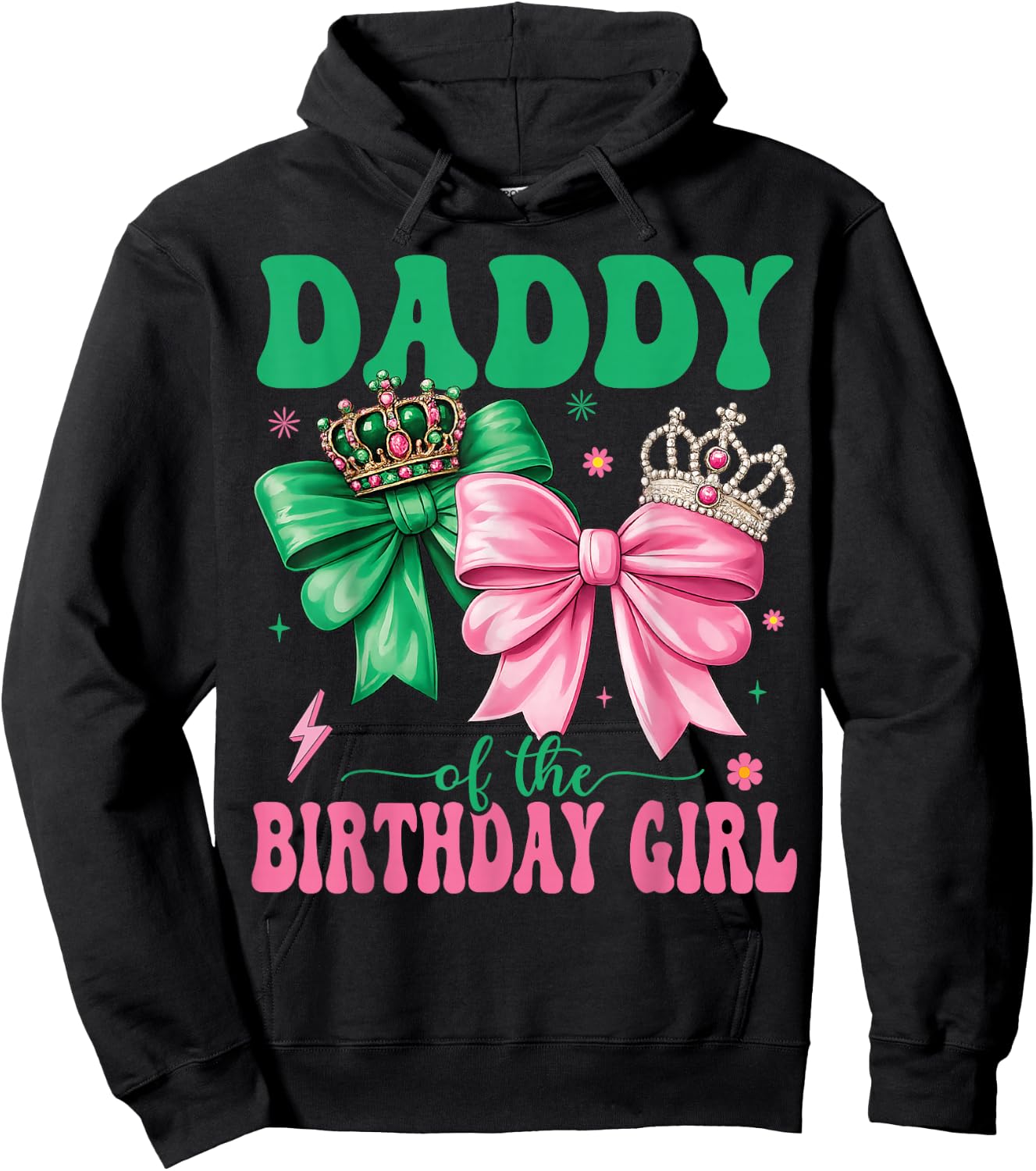 Daddy of The Birthday Girl Family Pink Coquette Bow Hoodie - Hoodie | Black
