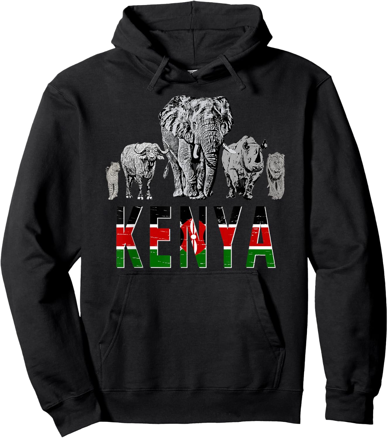 Big Five Kenya Pride Wildlife Artwork for Kenya Fans Hoodie - Hoodie | Black