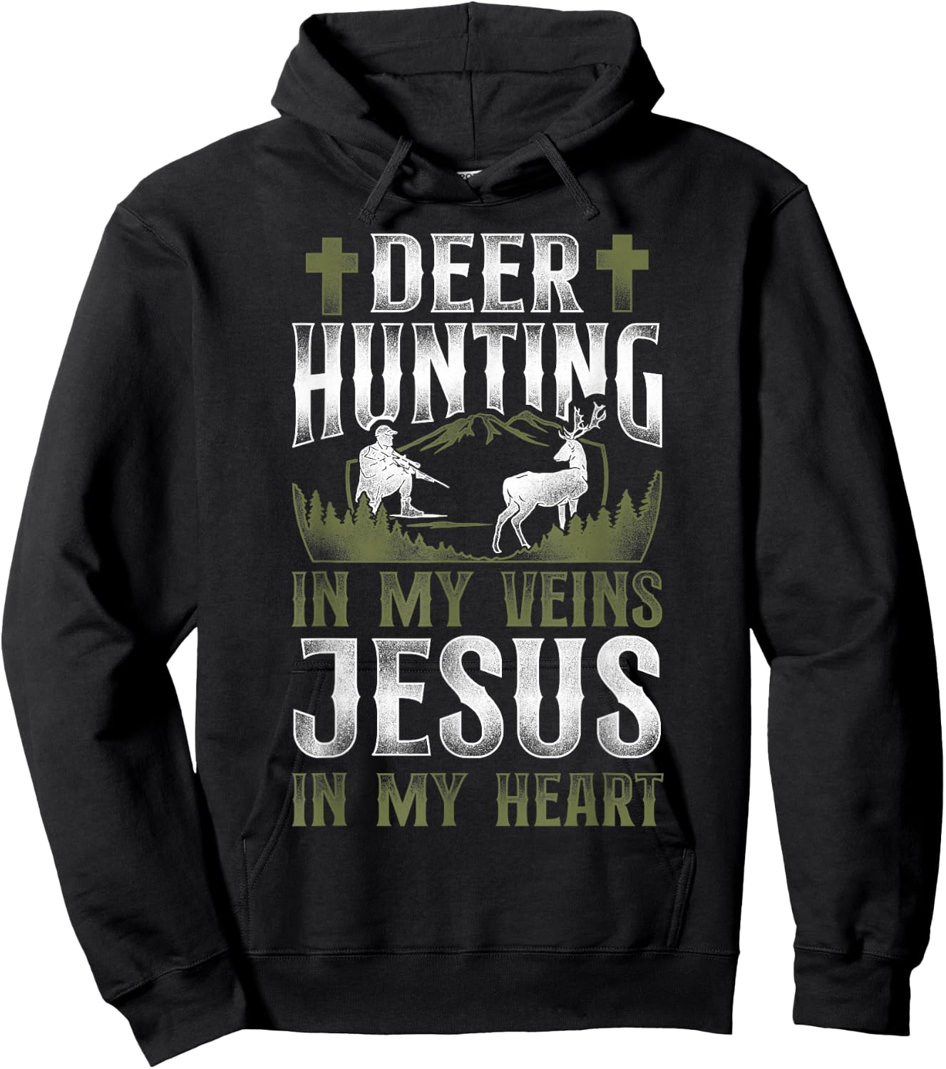 Buck Deer Hunting Hunter Jesus Faith Vintage Deer Hunting In Hoodie - Hoodie | Black