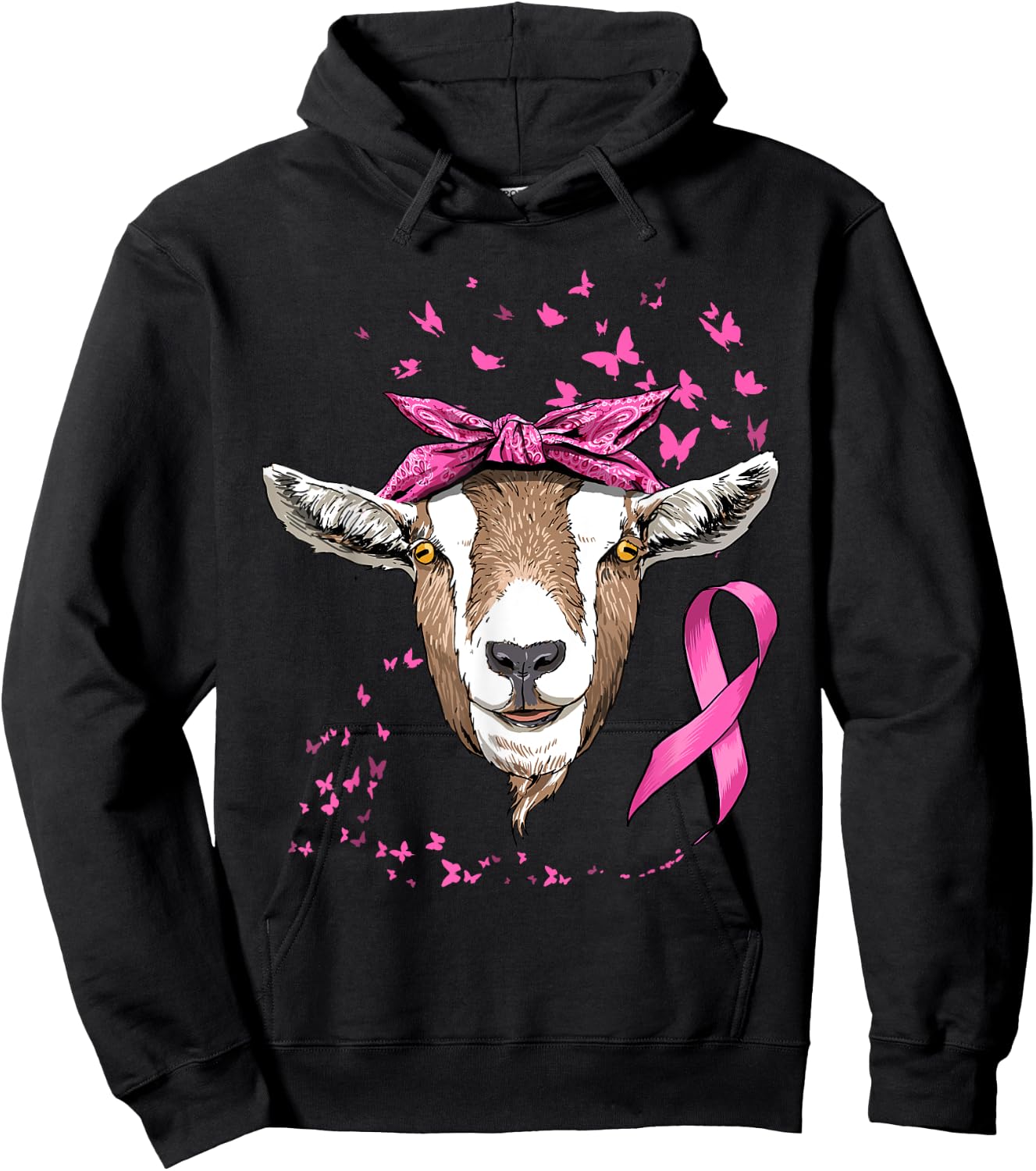 Breast Cancer Awareness Goat Pink Ribbon Cancer Survivor Hoodie - Hoodie | Black