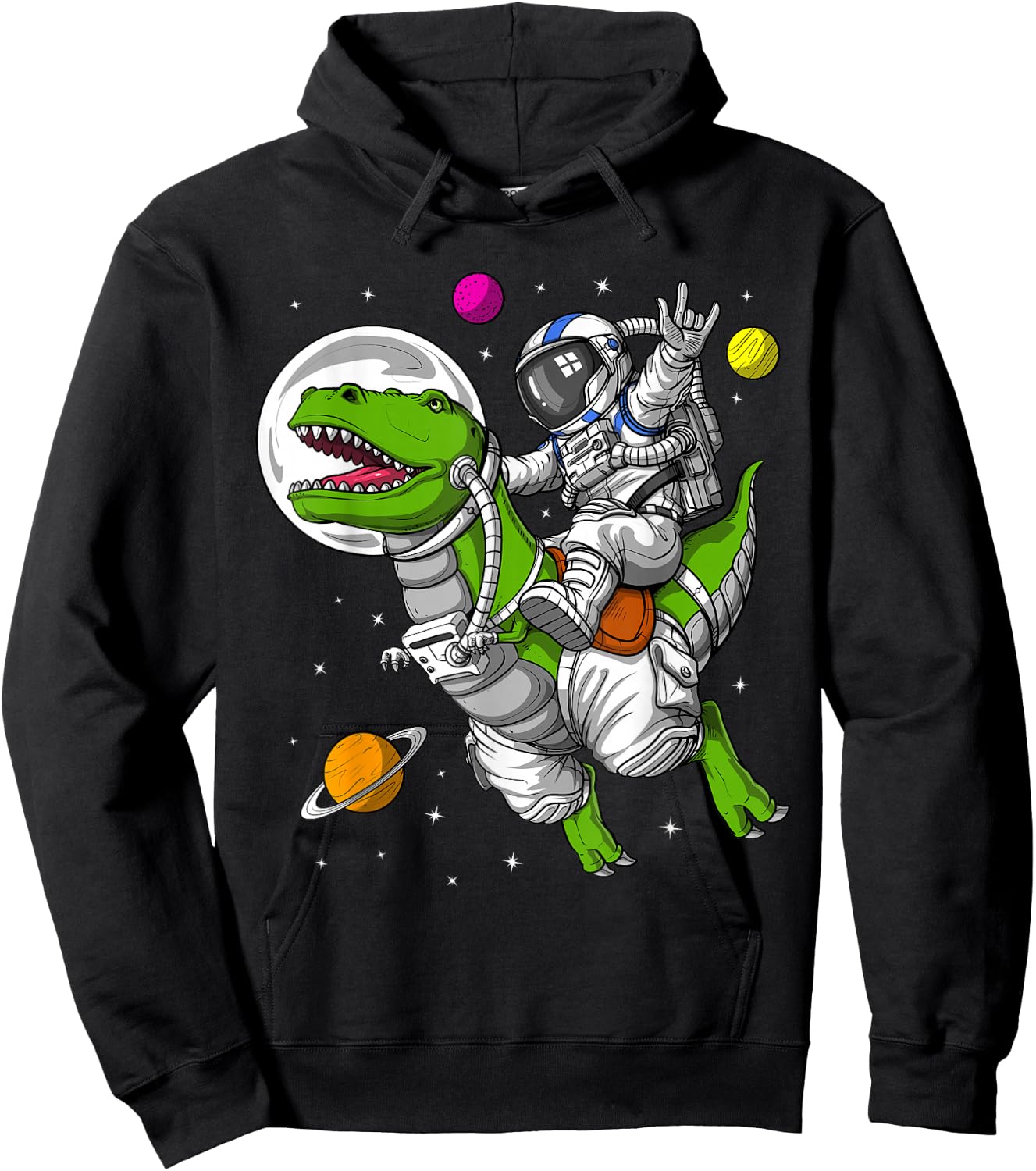 Space Astronaut Riding T-Rex Dinosaur Funny Dinosaur Hoodie - Hoodie | Black