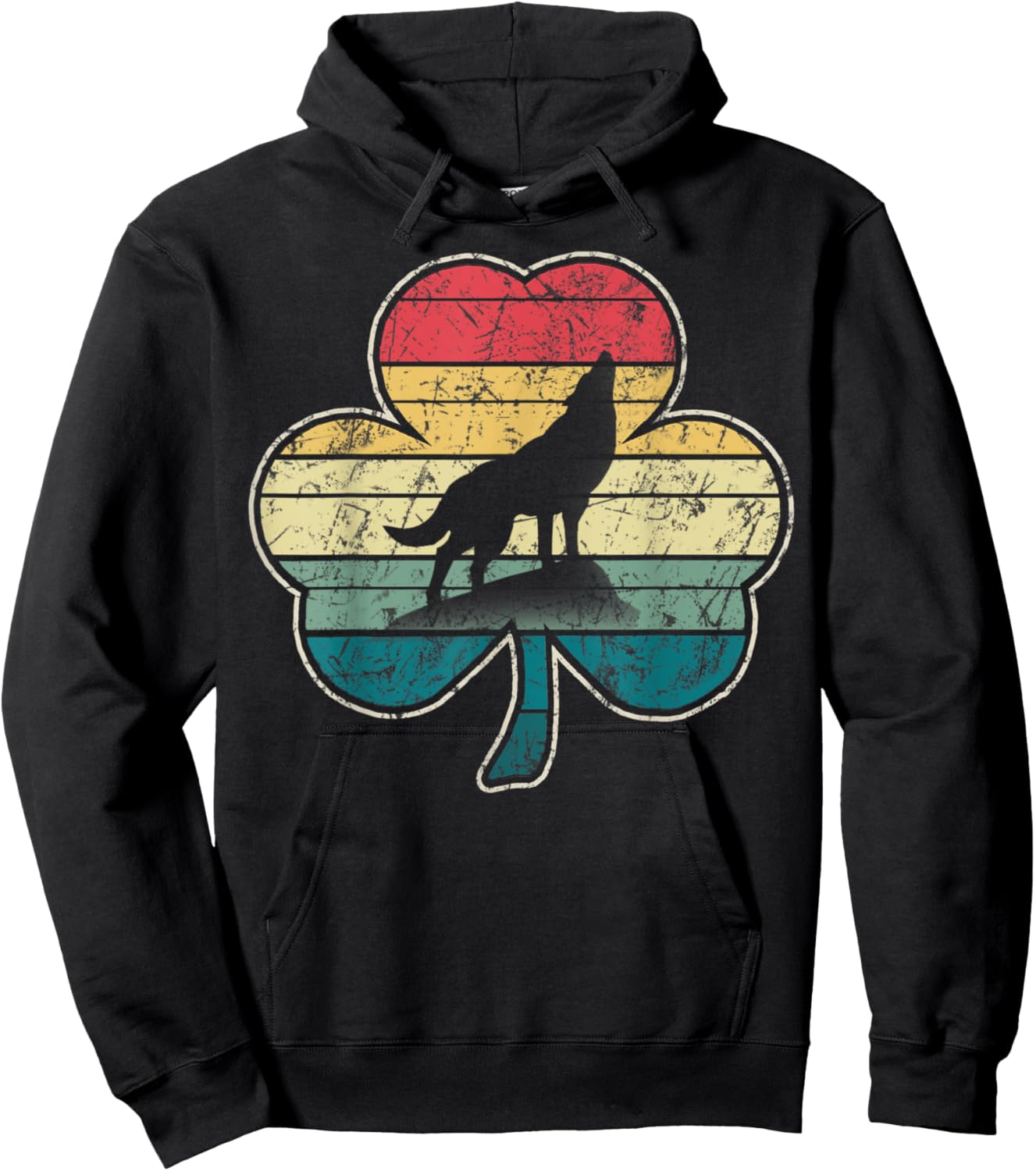 Retro Vintage Wolf Dog Shamrock St Patricks Day Gift Boys Hoodie - Hoodie | Black