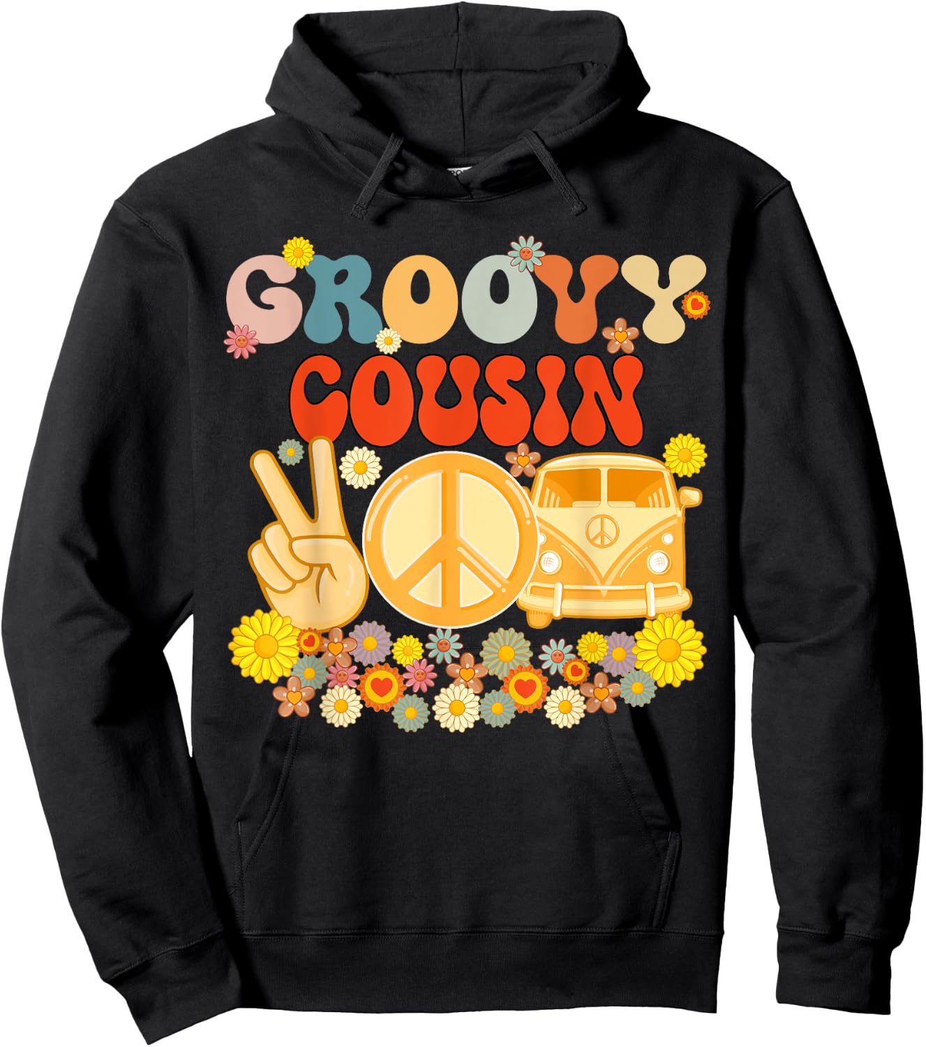Groovy Cousin Retro Matching Family Baby Shower Father's Day Hoodie - Hoodie | Black