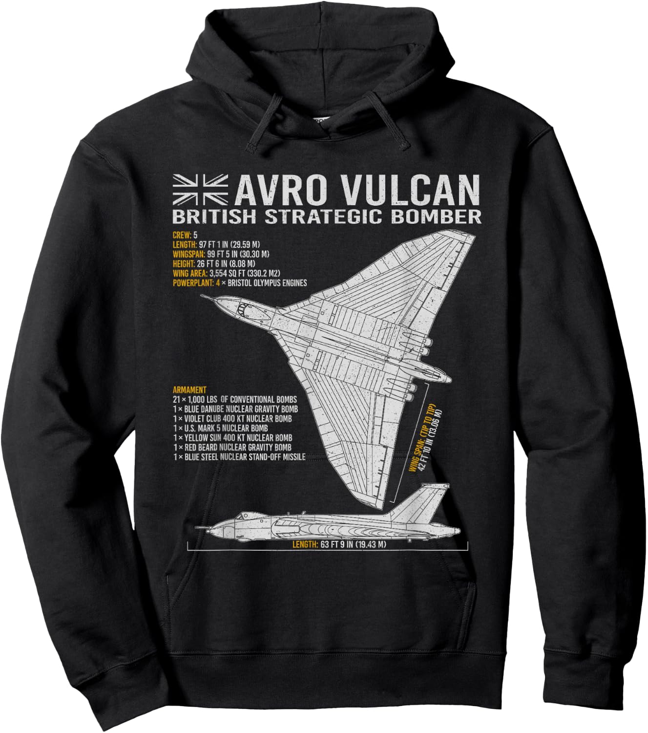 Vulcan Bomber RAF Airplane Aircraft War Tarpaulin Blueprint Hoodie - Hoodie | Black