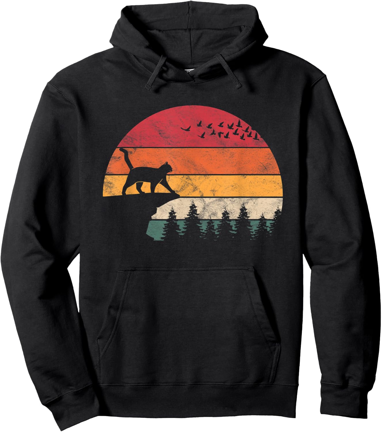 Cat Retro Sunset Cat Lover Hoodie - Hoodie | Black