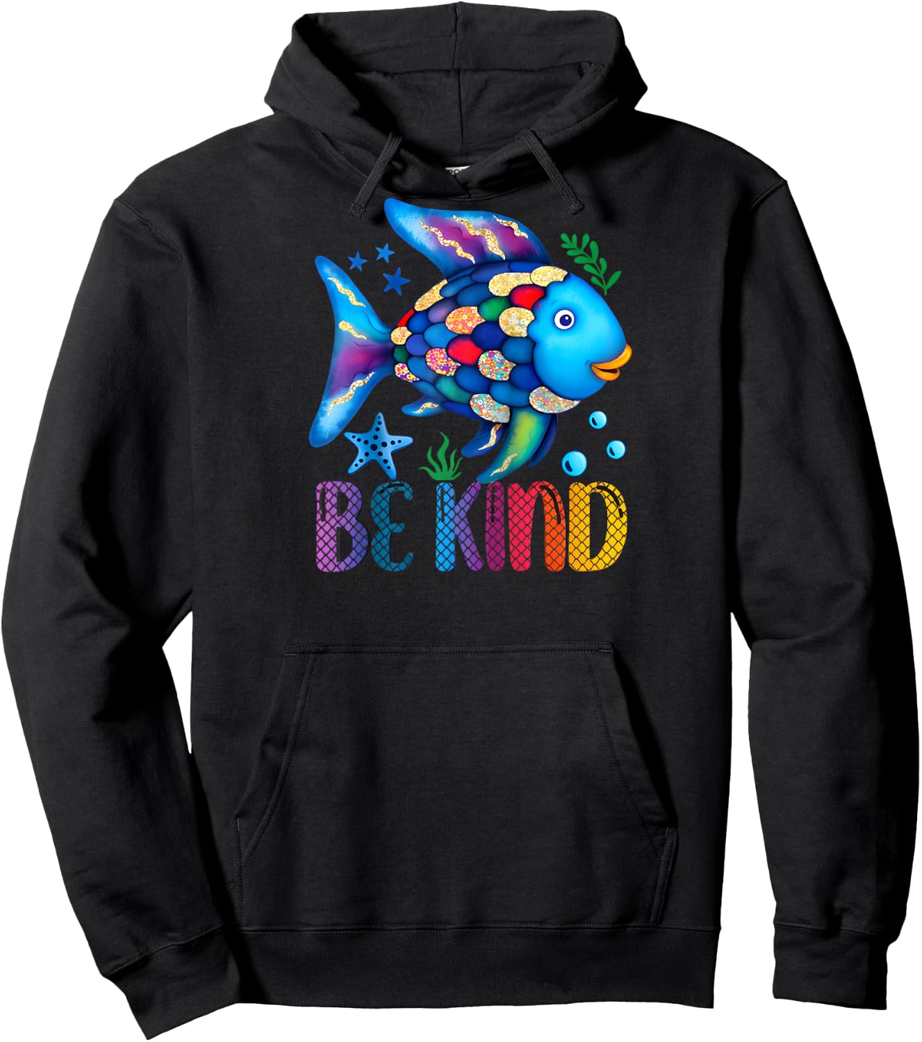 Kids Be Kind Rainbow Scale Fish Teacher Reading Book Toddler Raglan Baseball Hoodie - Hoodie | Black