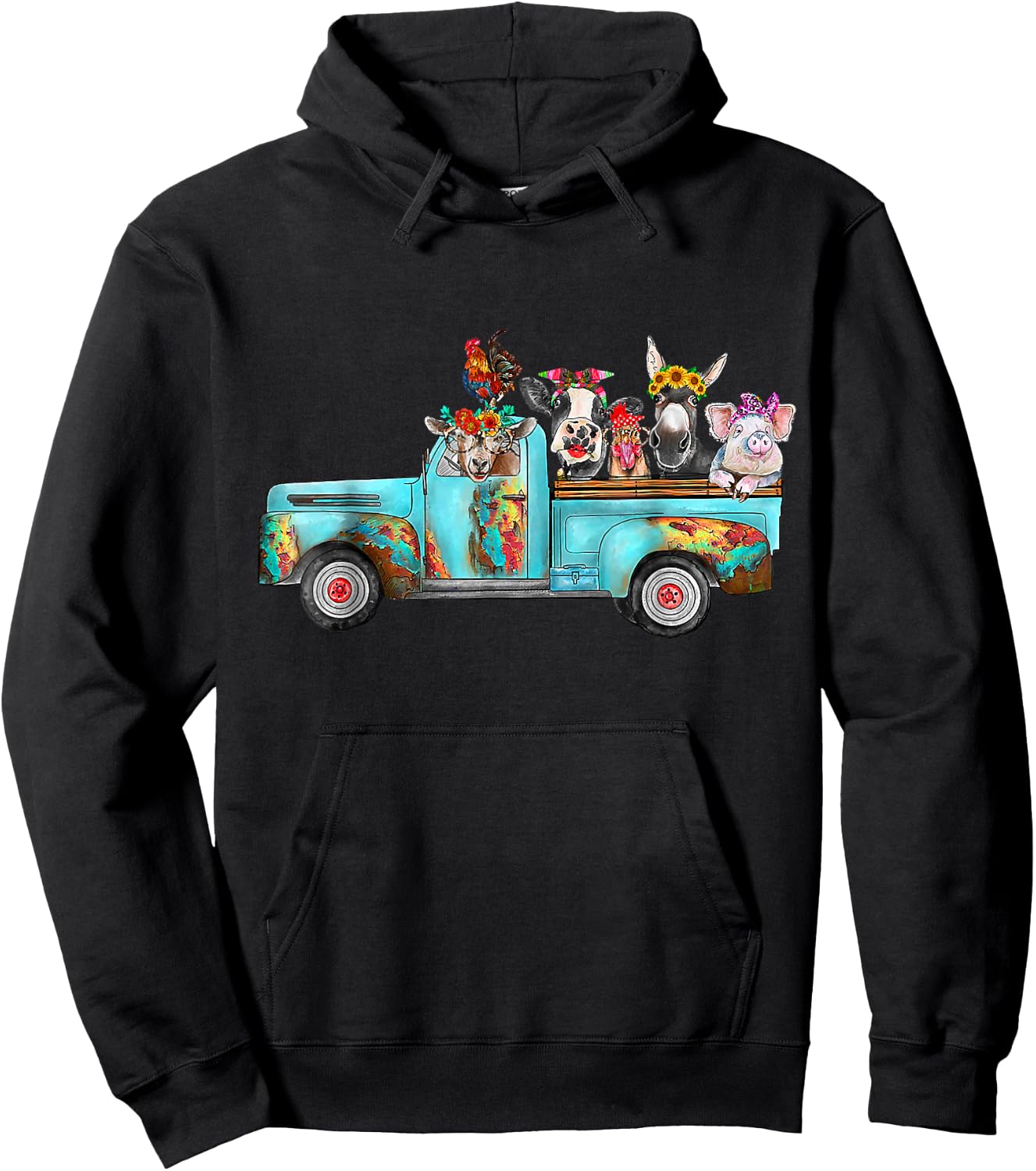 Farm Pickup Truck with Farm animals Farmer_s Wife Cow Girl Hoodie - Hoodie | Black
