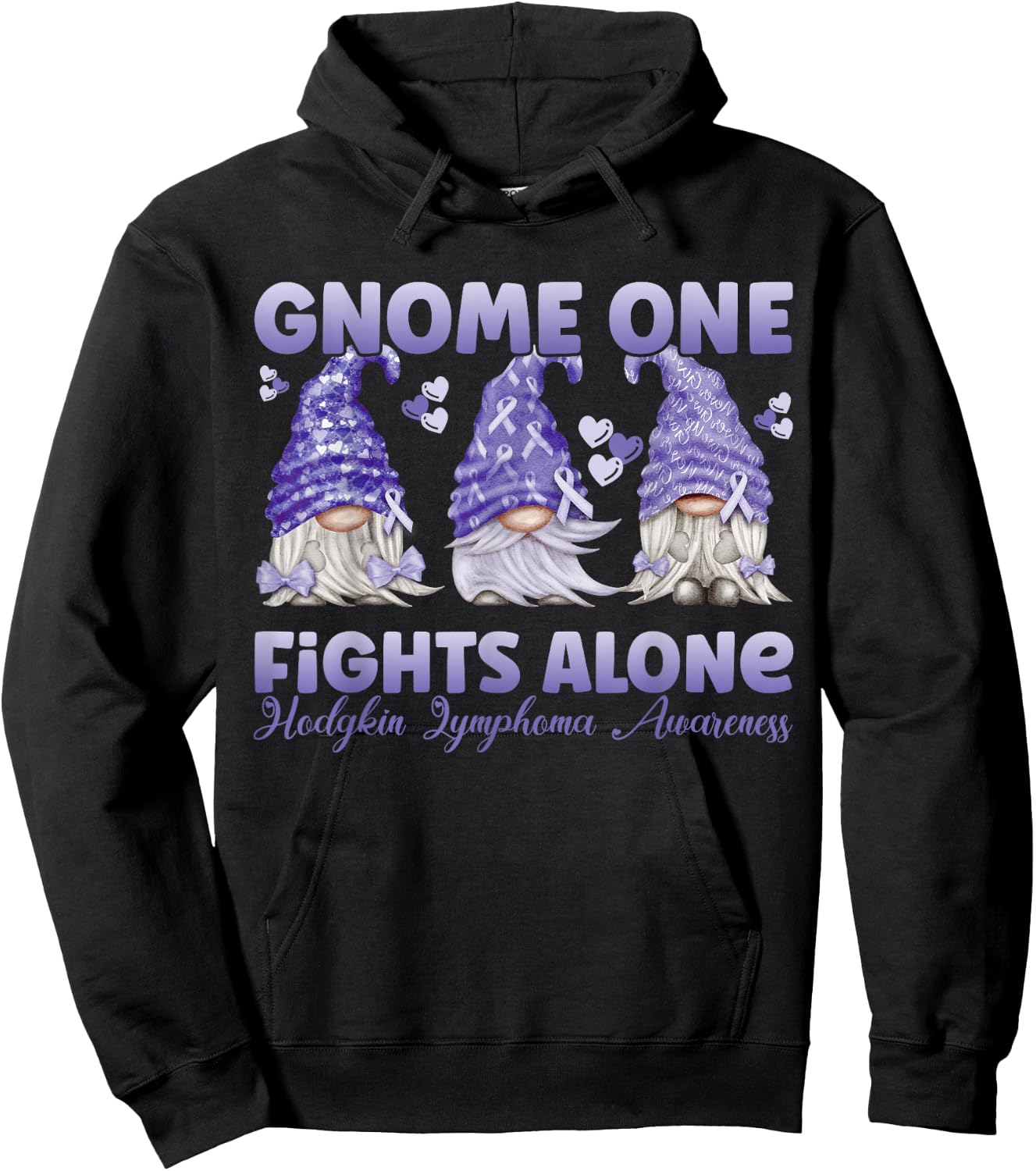 Gnome One Fights Alone Violet| Hodgkin Lymphoma Awareness Hoodie - Hoodie | Black