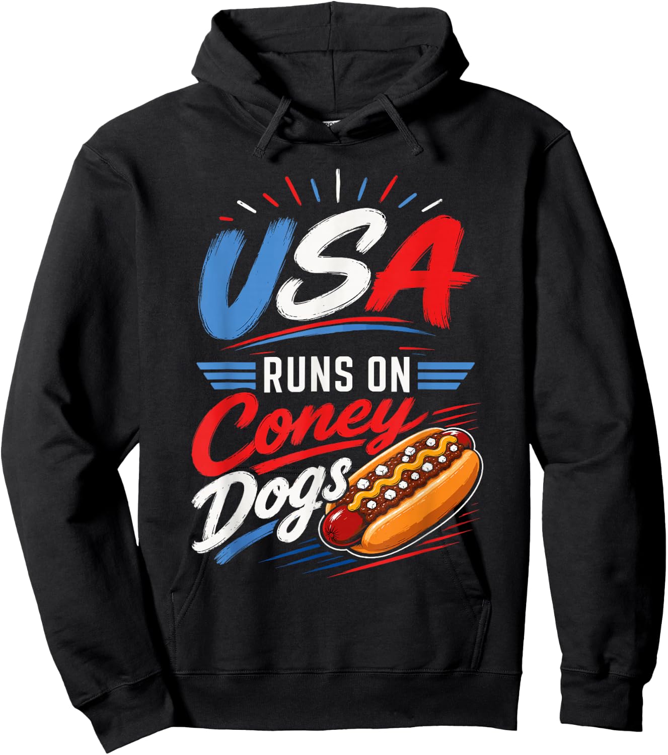 USA Runs On Coney Dogs Fun Patriotic Hot Dog Sausages Hoodie - Hoodie | Black