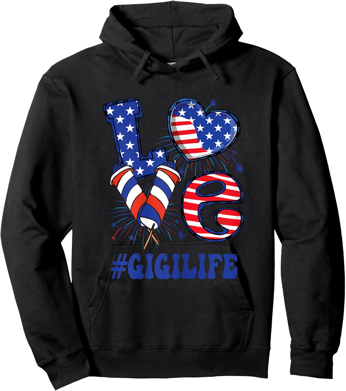 Gigi Love USA Flag Grandma 4th of July Family Matching Hoodie - Hoodie | Black