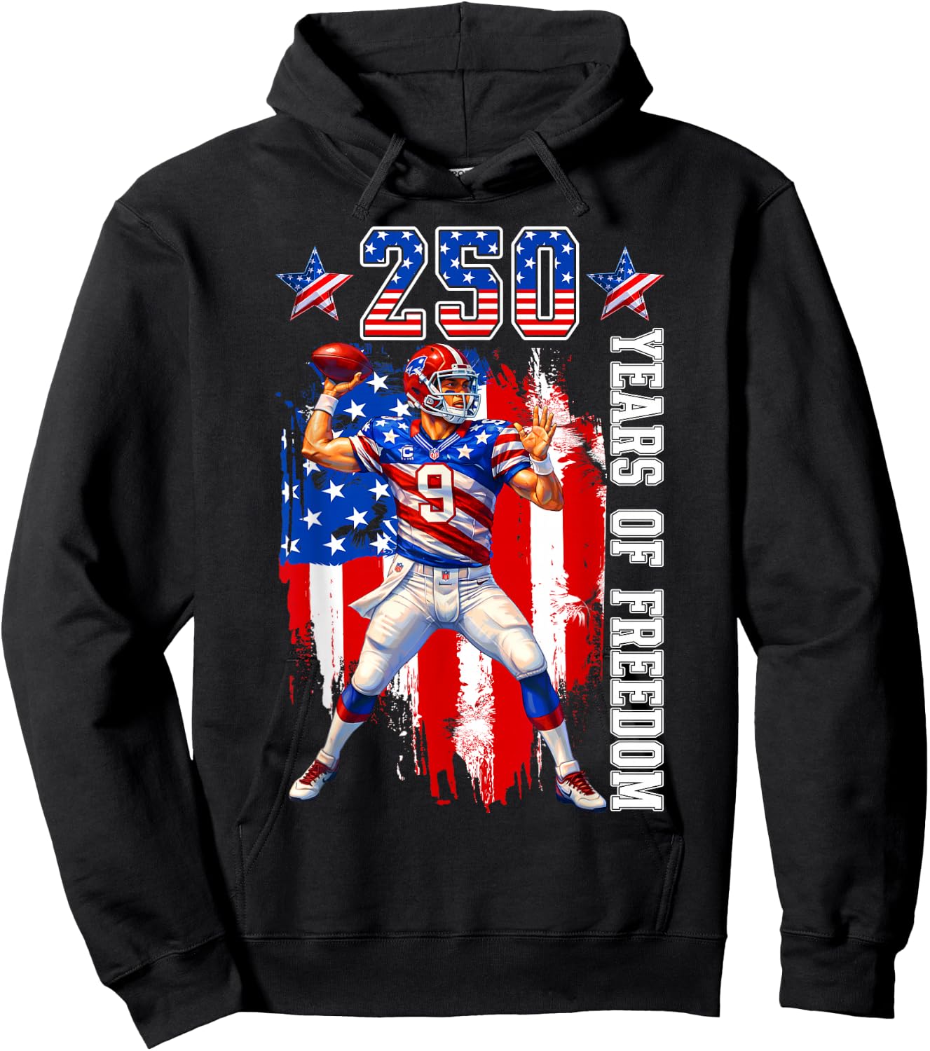 250th Anniversary 1776 2026 Football 250th Birthday Men Boys Hoodie - Hoodie | Black