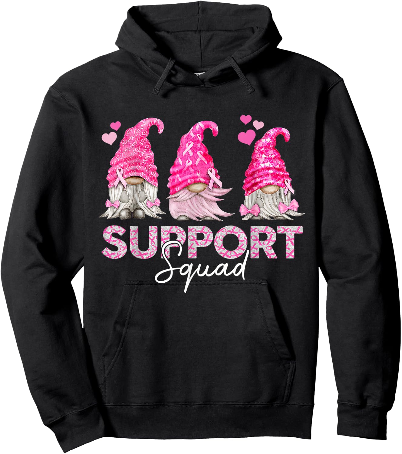 Funny Gnomies Support Squad Breast Cancer Awareness Month Hoodie - Hoodie | Black