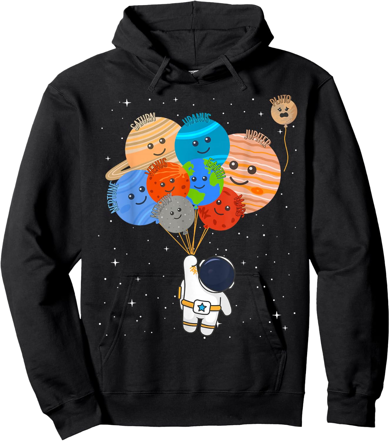 Funny Solar System Astronaut Holding Planet Balloons Pluto Hoodie - Hoodie | Black