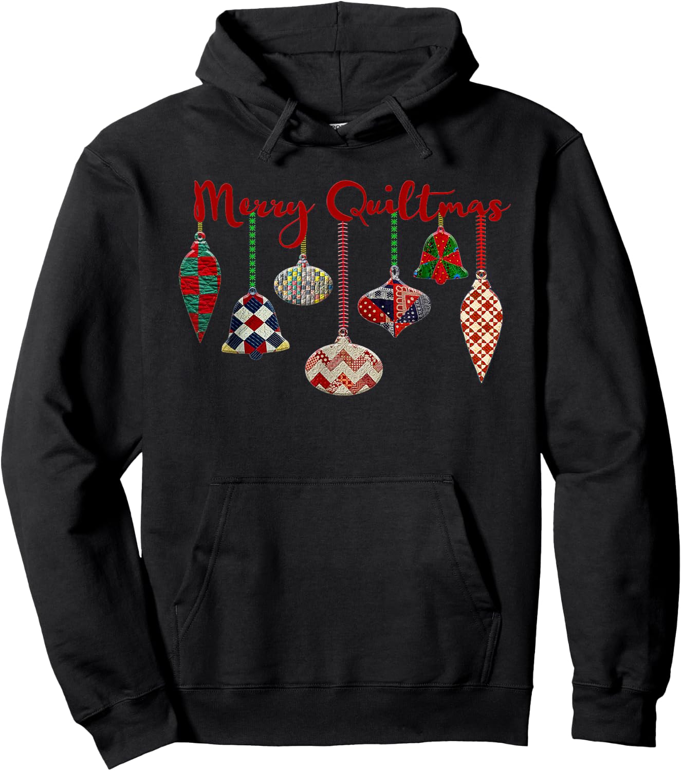Funny Merry Quiltmas Quilting Christmas Ornament Sewing Hoodie - Hoodie | Black
