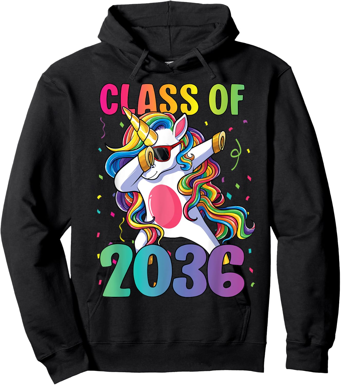 Class of 2036 Shirt Girls Kids Dabbing Unicorn Grow With Me Hoodie - Hoodie | Black