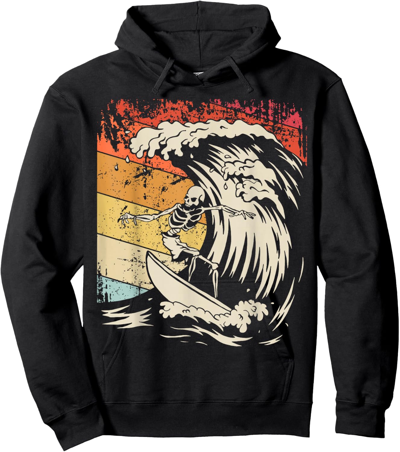 Vintage Surfing Skeleton Shirt Halloween Surfboard Hoodie - Hoodie | Black