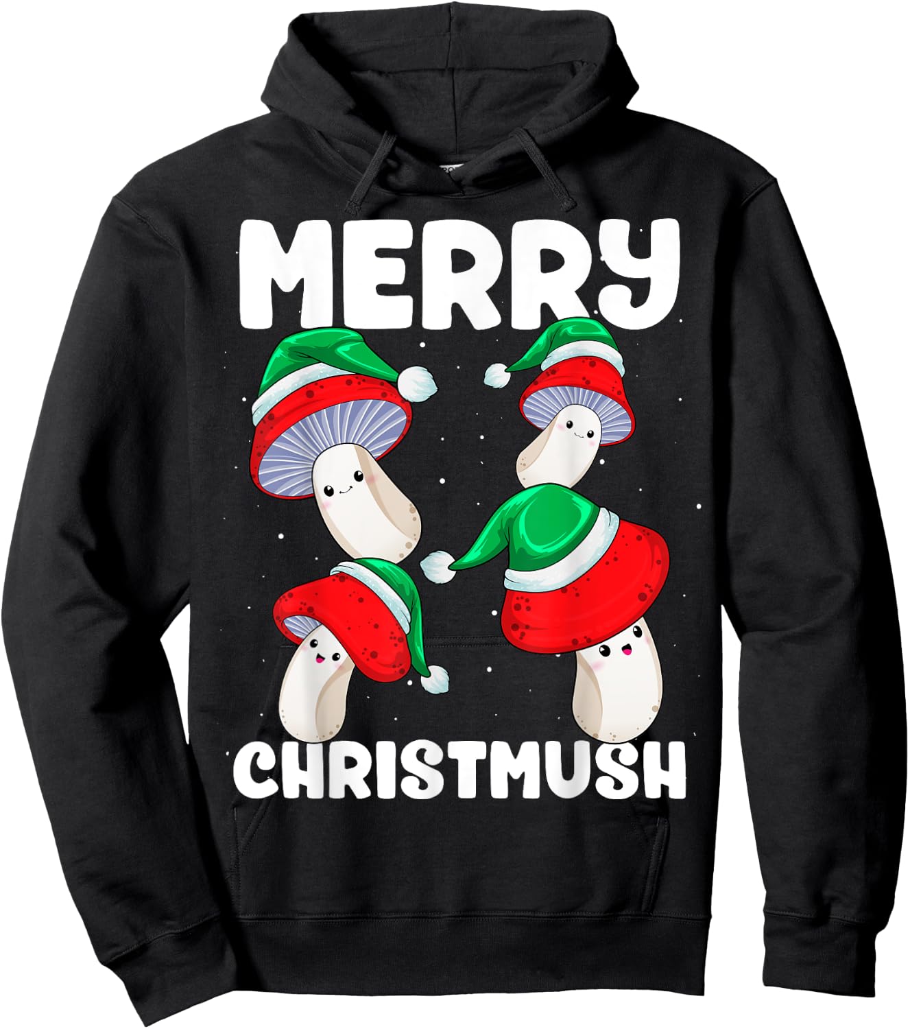 Christmas Mushrooms Merry Christmush Xmas Morels Santa Hat Hoodie - Hoodie | Black