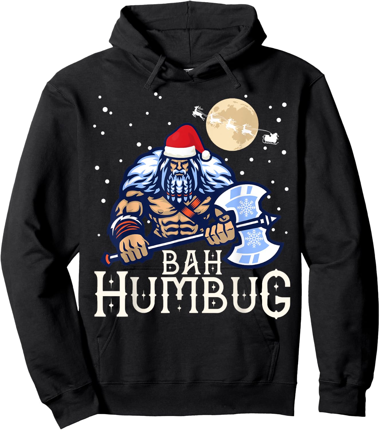 Bah Humbug with Viking Santa a Viking Christmas Ugly Sweater Hoodie - Hoodie | Black