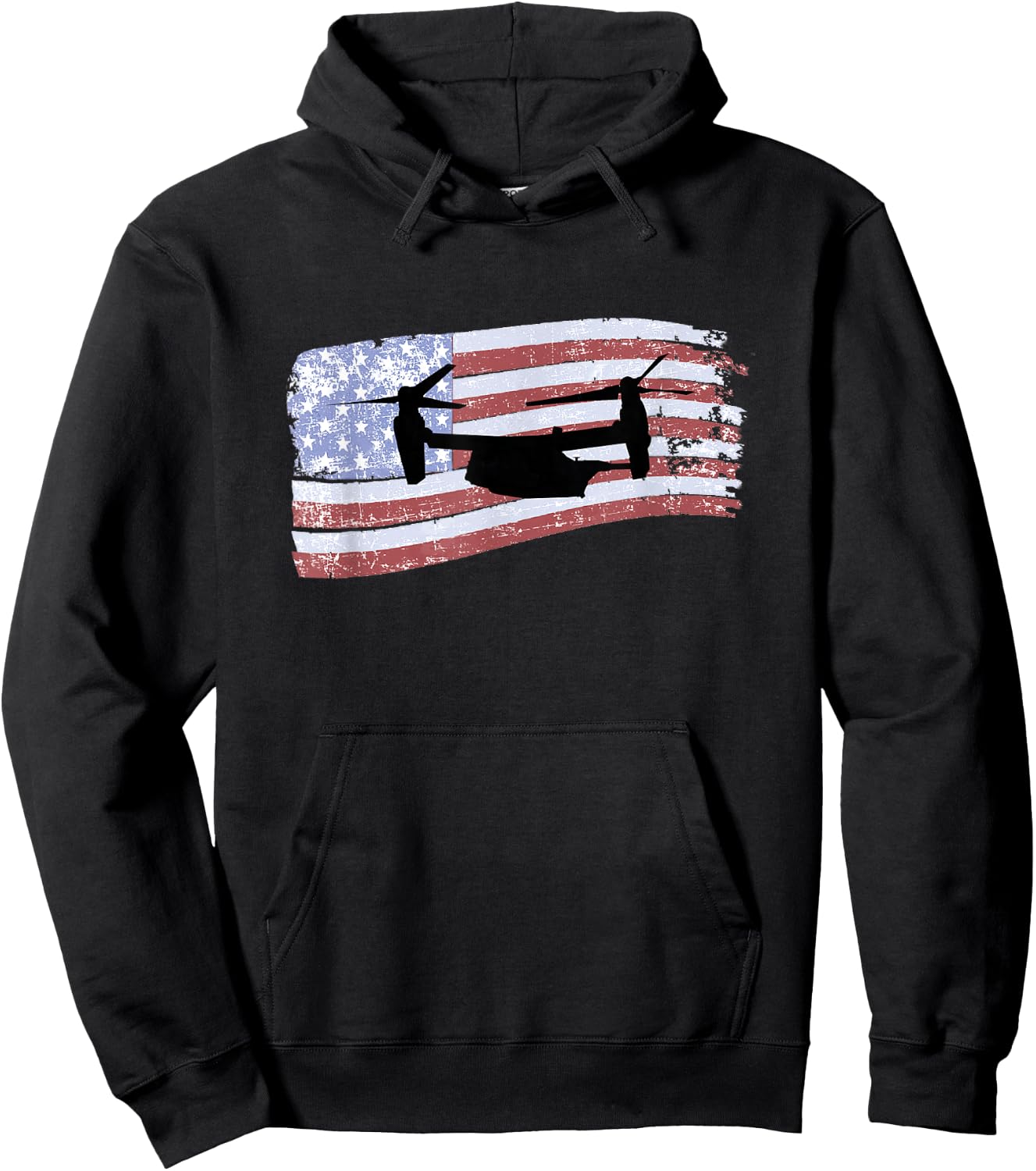 MV-22 Osprey Tiltrotor Helicopter Distressed US Flag Hoodie - Hoodie | Black
