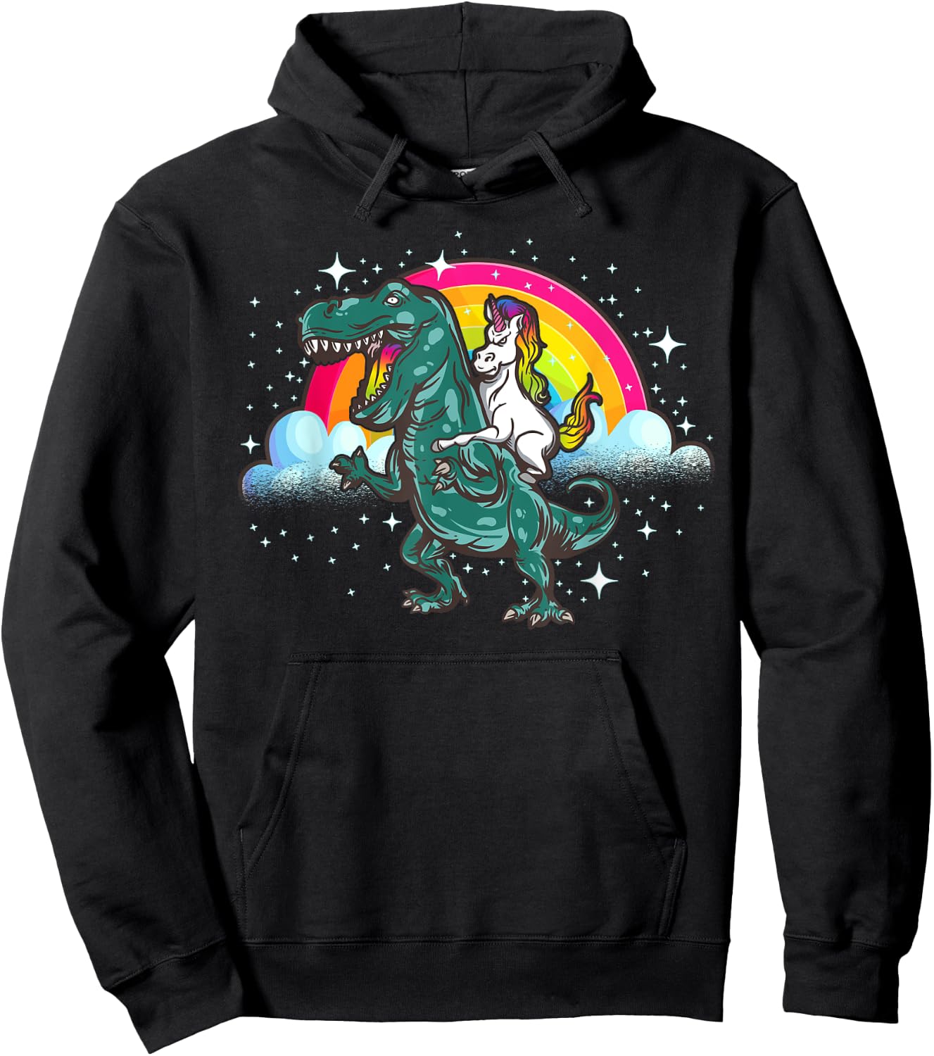 Unicorn rides dinosaur Dino T-Rex Unicorns Rainbow Hoodie - Hoodie | Black