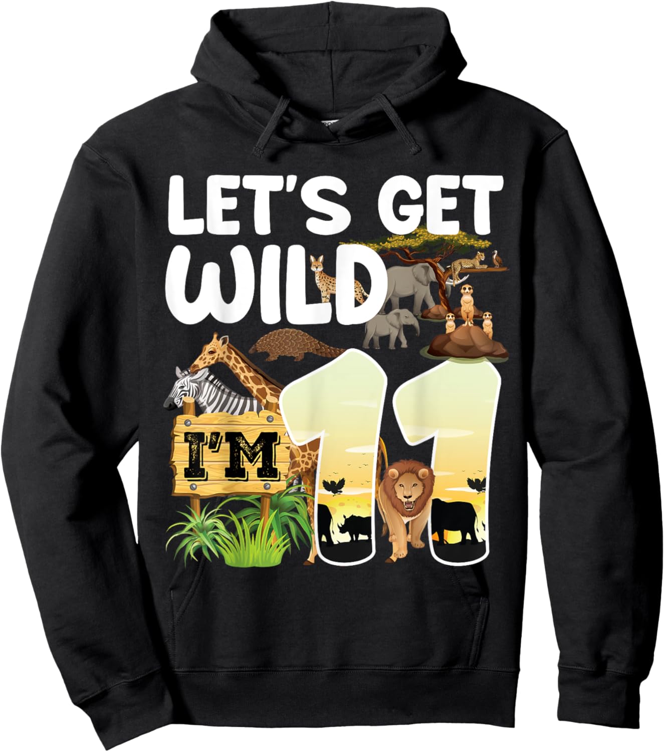 11 Year Old Zoo Birthday Safari Jungle Animal 11th B-day Hoodie - Hoodie | Black