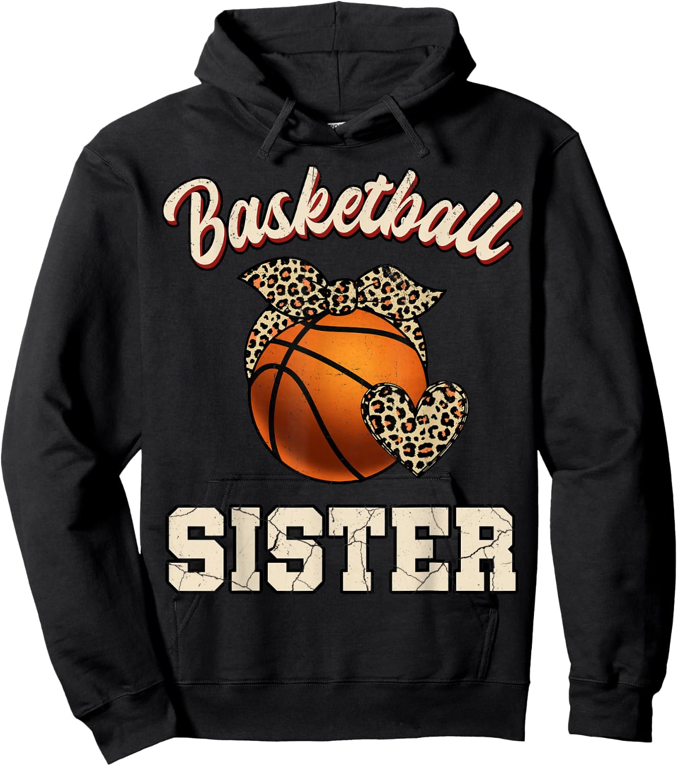 Basketball Sister Bandana Leopard Heart Fans Mother's Day Hoodie - Hoodie | Black